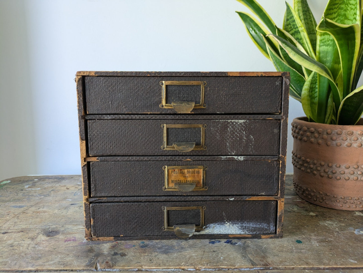 Vintage 4 Drawer Stationary Drawers Box Display Cabinet Industrial Office Desk.