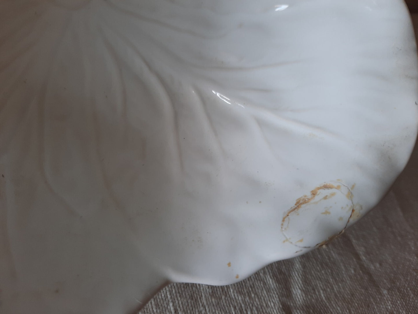 Bordallo Pinheiro Vintage Cabbage Leaf White Fruit Bowl Small Vintage Label Old