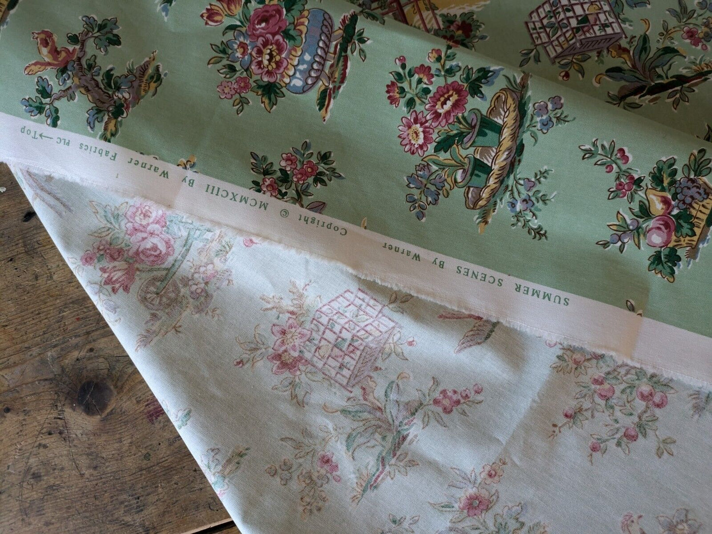 Vintage 1993 Warner Glazed Cotton Interior Cotton Floral Print Fabric Garden New