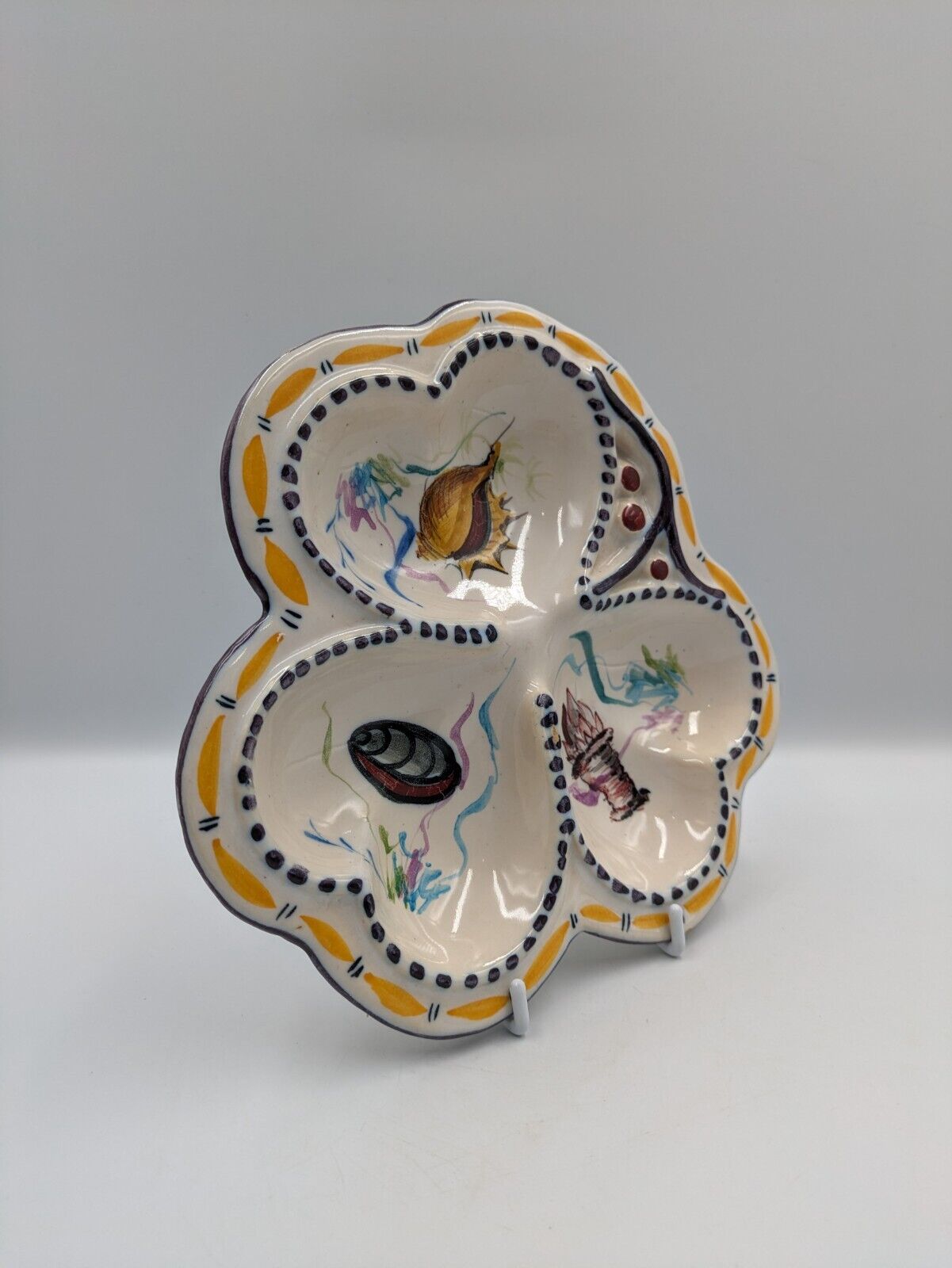 Hand Painted Ceramic Portuguese Seafood Platter Plate Dish Mussels Vtg Serving