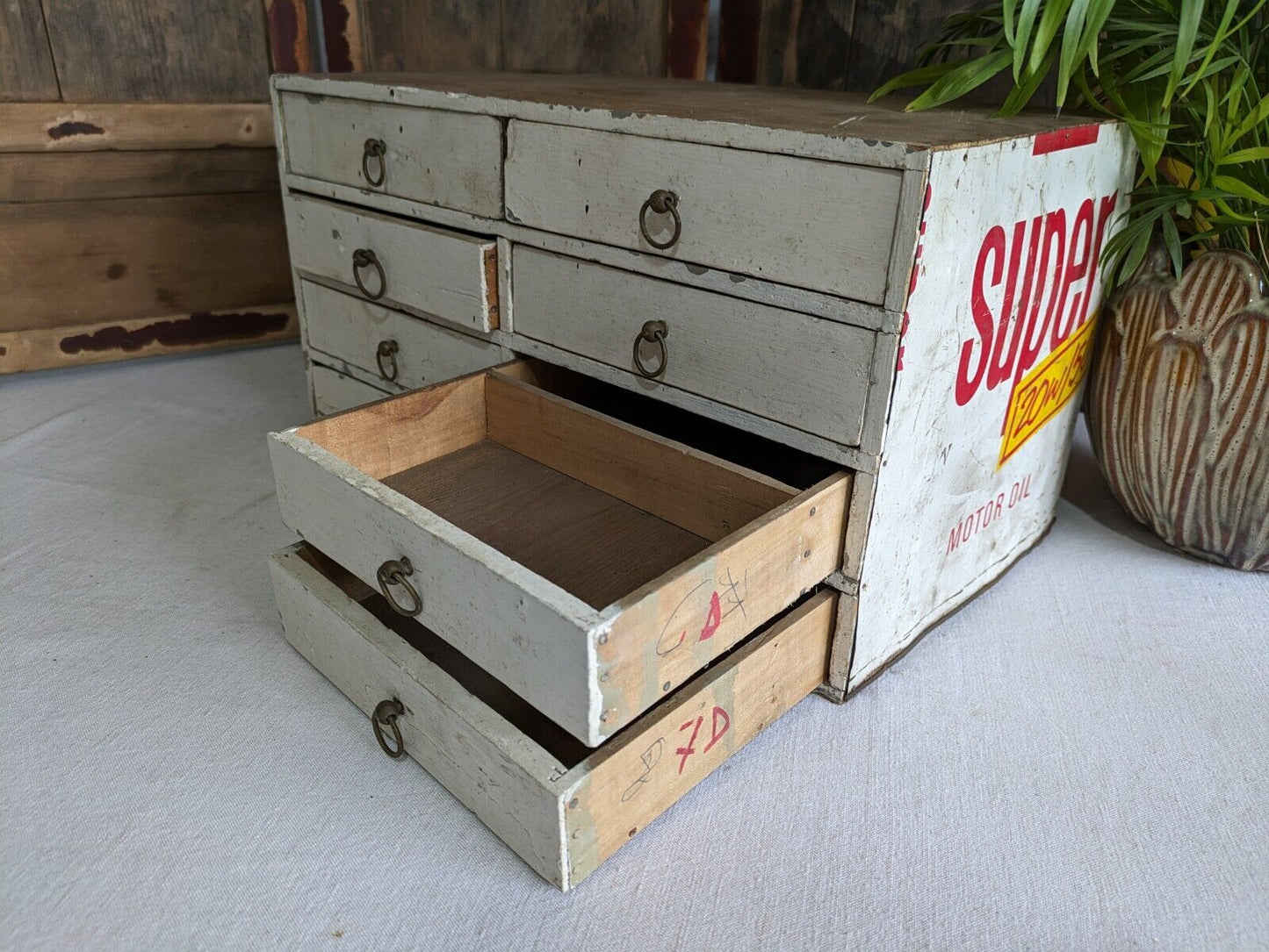 vintage Rustic Drawer office Motor Car drawers table desk top index Work Garage