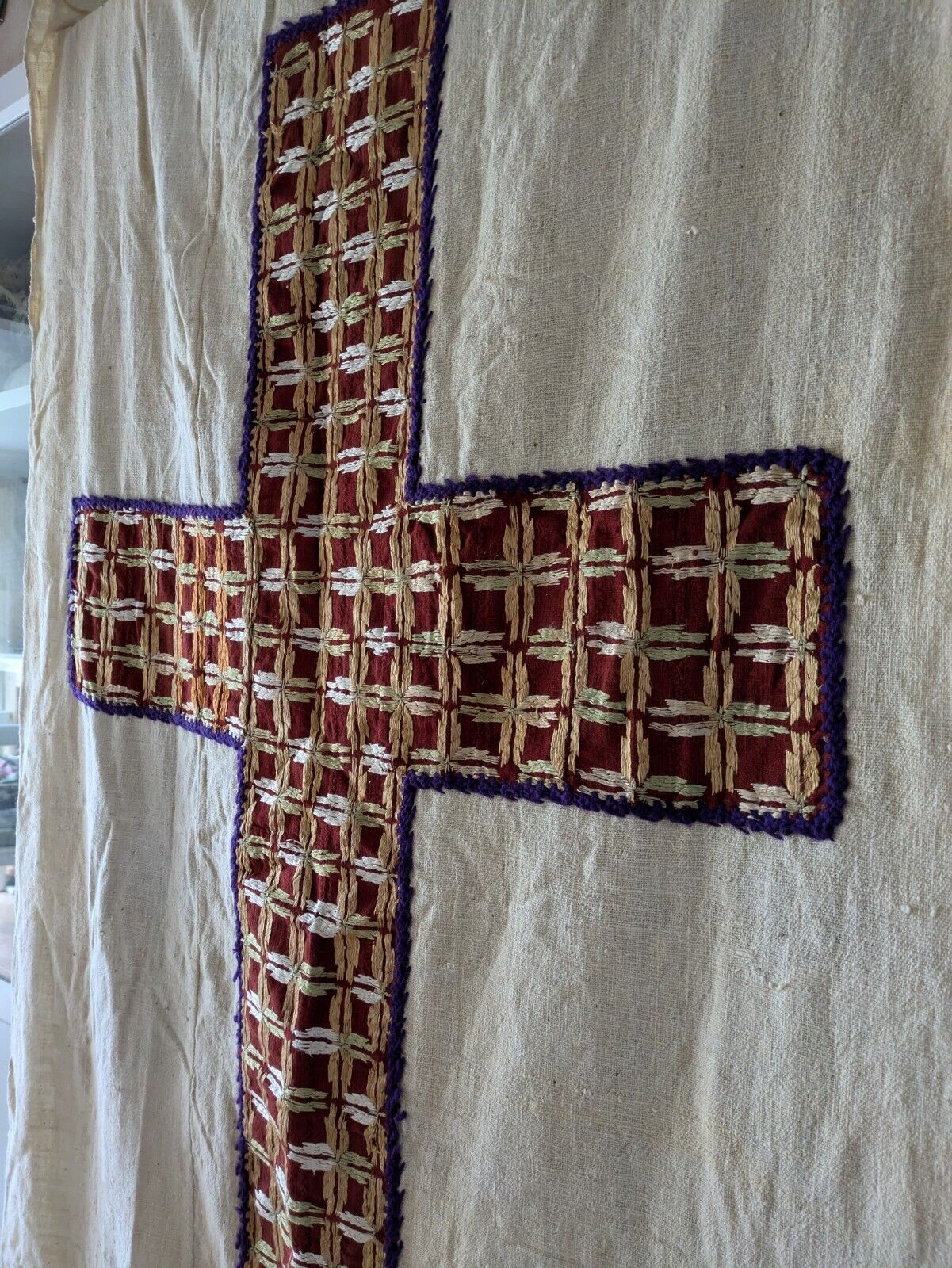 Large Old Ecclesiastical Christian Church Banner Embroidered Punjabi Batala Folk