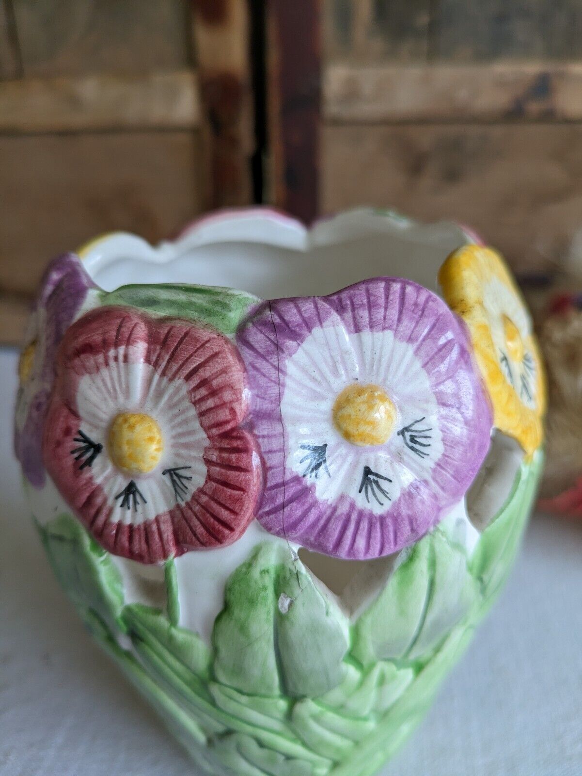 Vintage Floral Vase Floral Pansy Vase Retro Boho Colourful Mantle Western House