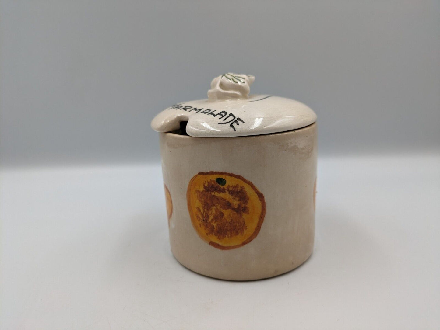 TONI RAYMOND POTTERY Orange Marmalade Preserve Jam Pot + Lid Torquay Devon Vtg