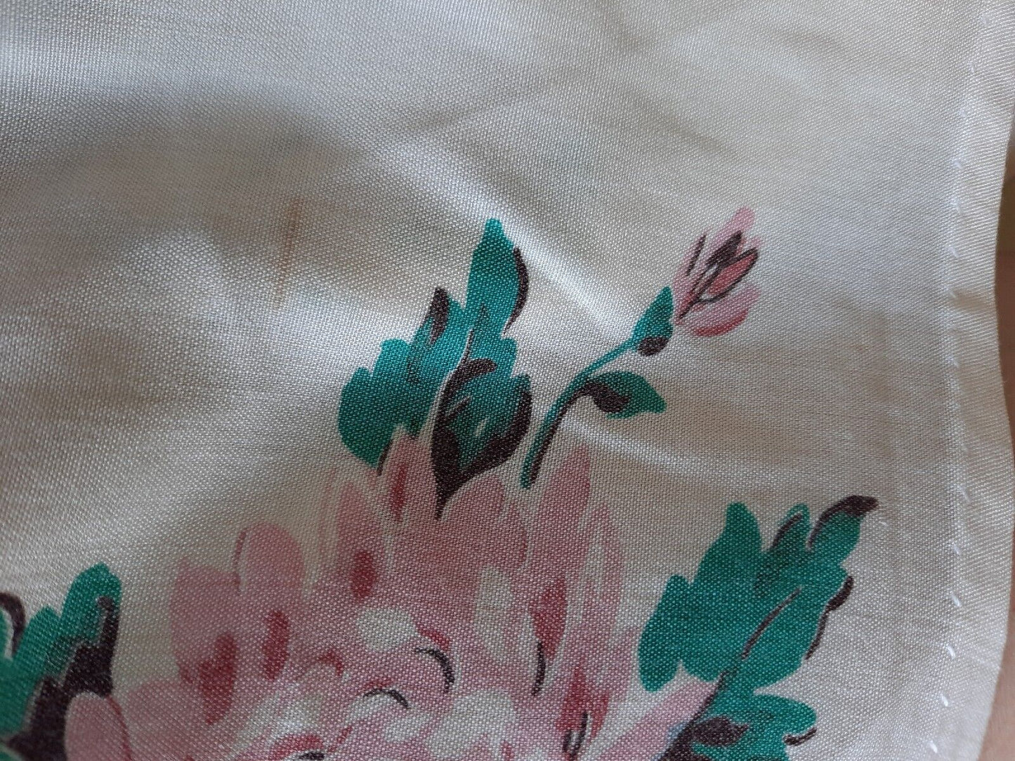 Pair of Cotton floral Curtains W82cm L105cm Rose rare 1950s retro vintage Pink
