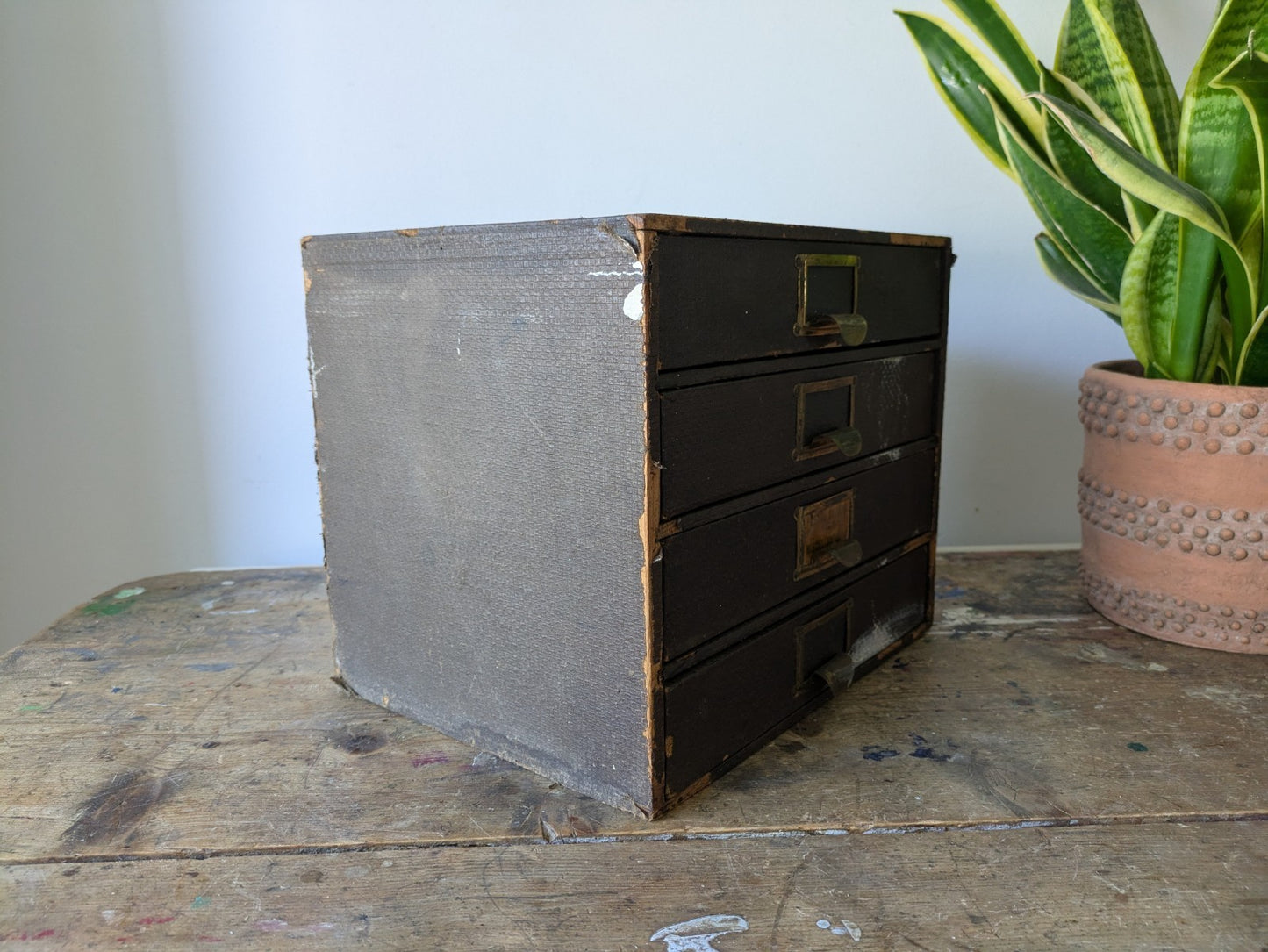 Vintage 4 Drawer Stationary Drawers Box Display Cabinet Industrial Office Desk.
