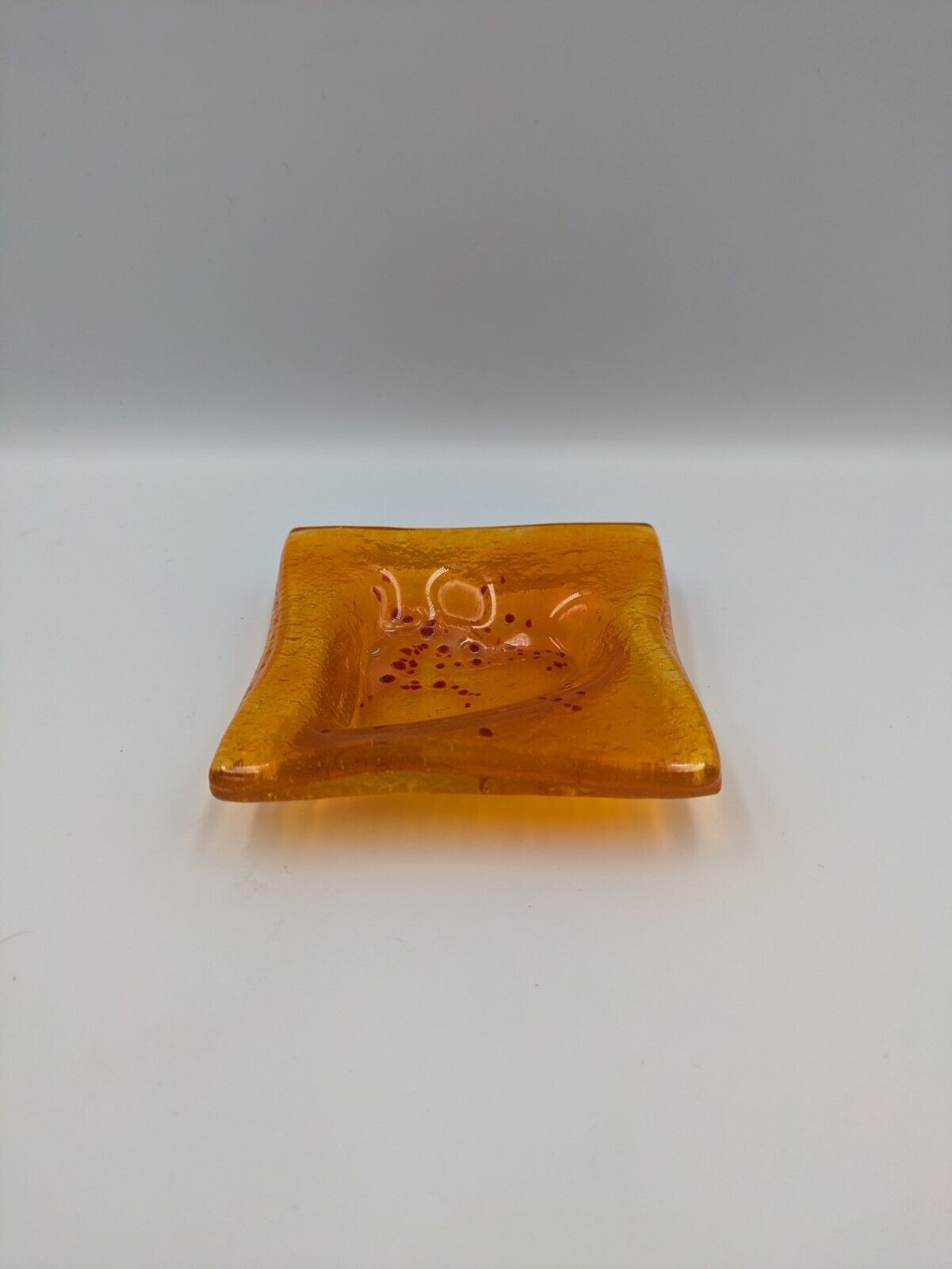 Vintage Mid Century 60s Fused Glass Soap Dish Orange Heart Sq Retro Ash Tray Vgc