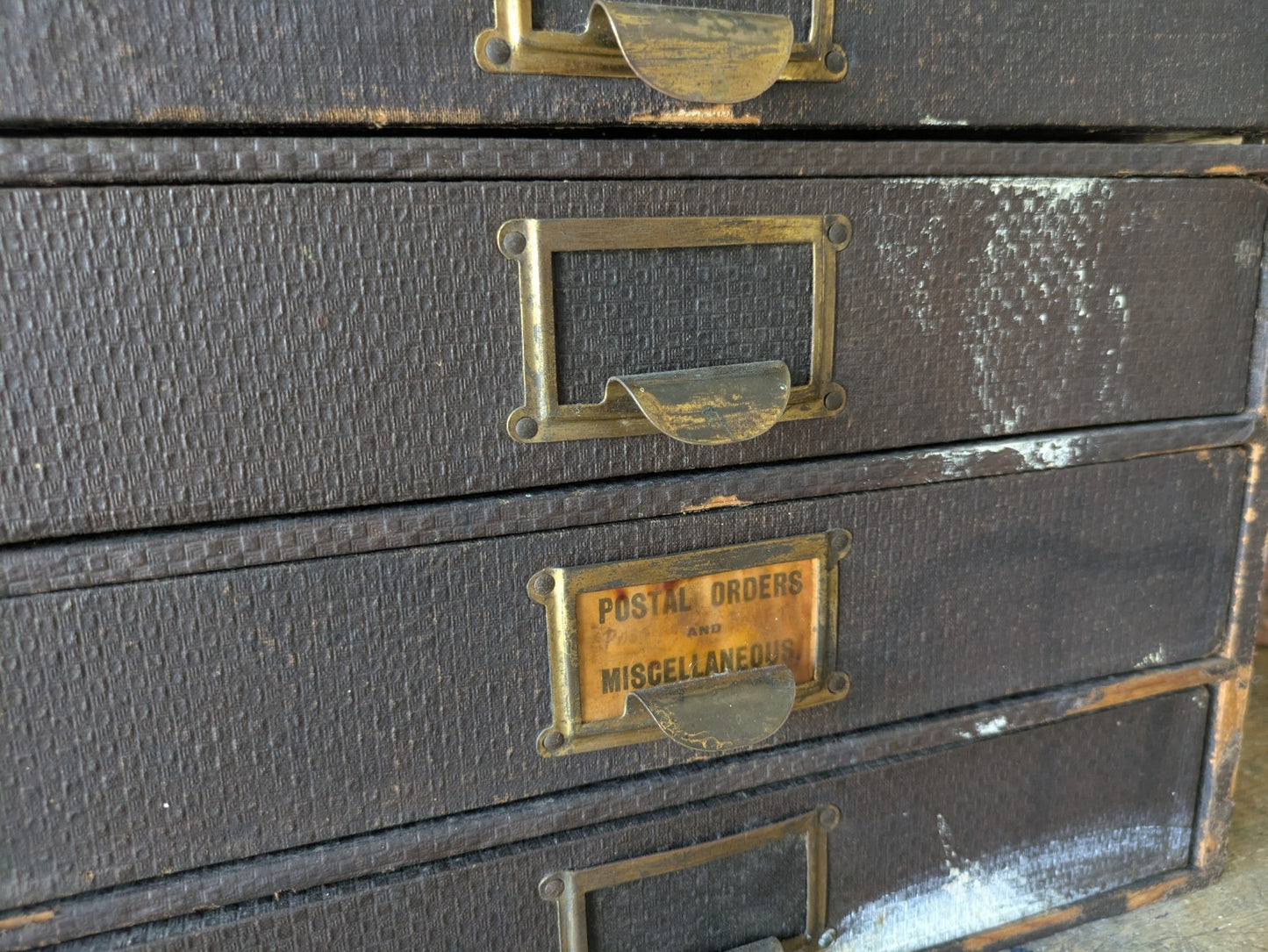 Vintage 4 Drawer Stationary Drawers Box Display Cabinet Industrial Office Desk.