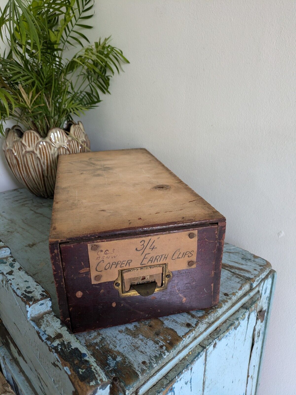 Vintage Wood Drawer Index Card File Library Cabinet Furniture Desk Storage Offic