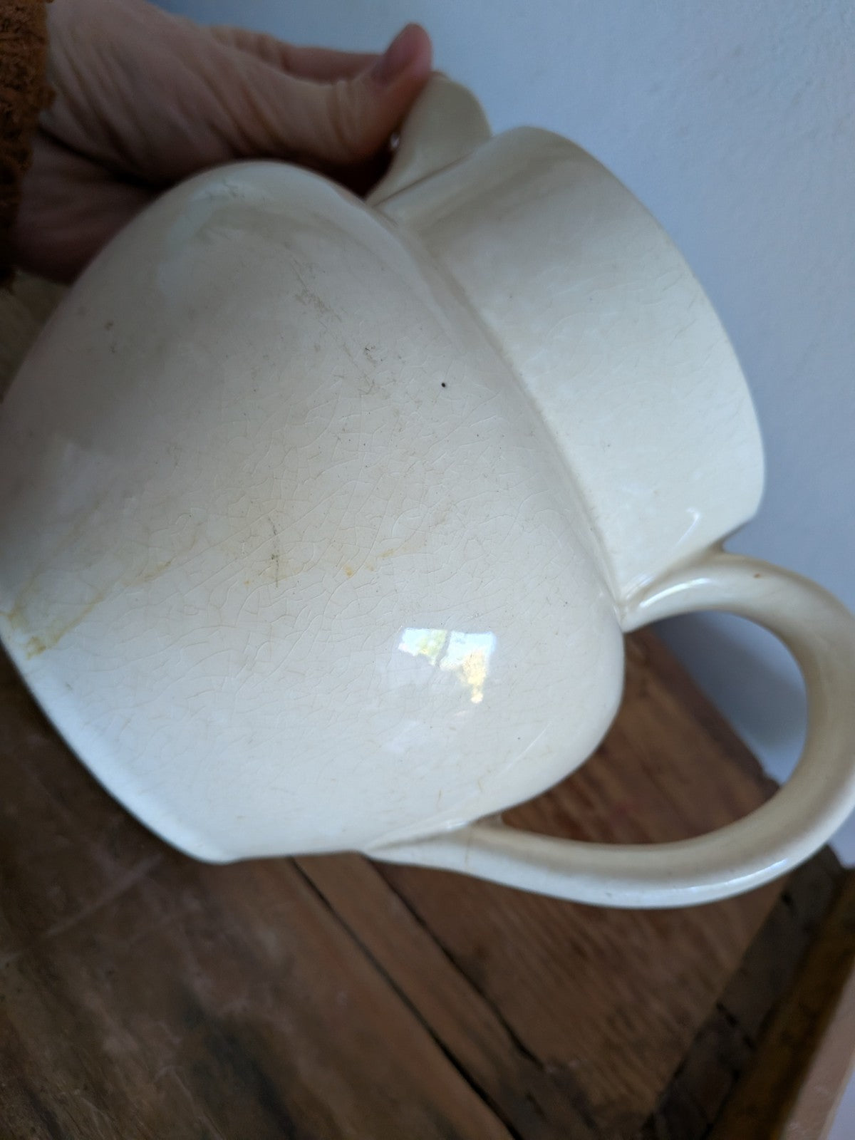 1940s Thomas Forester & Sons White Jug Pitcher Vase Crazing Buttering Vintage