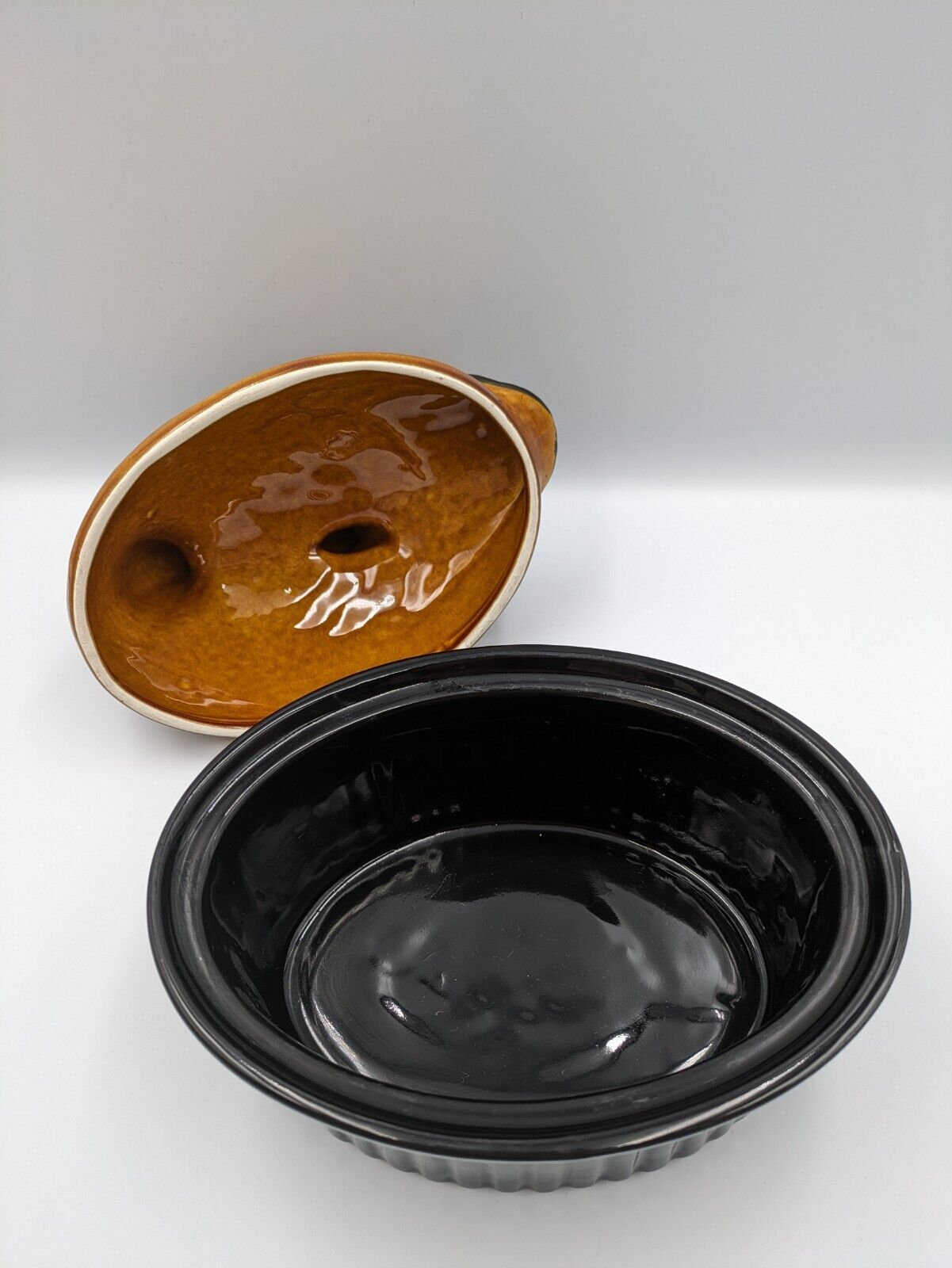 Vtg Majolica French Terrine Tureen Lid Pate Dish Ceramic Duck Bird Goose Rare