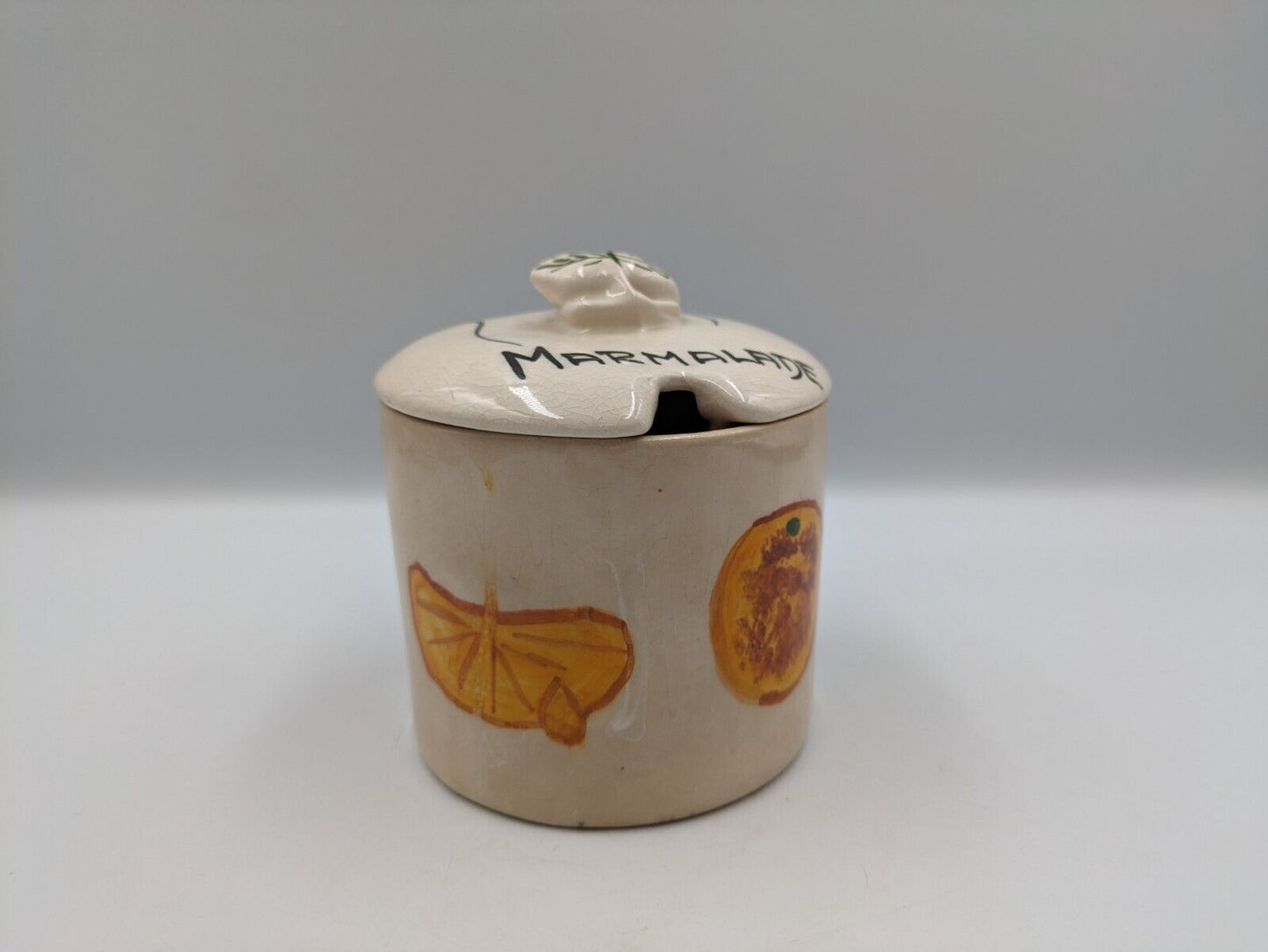 TONI RAYMOND POTTERY Orange Marmalade Preserve Jam Pot + Lid Torquay Devon Vtg