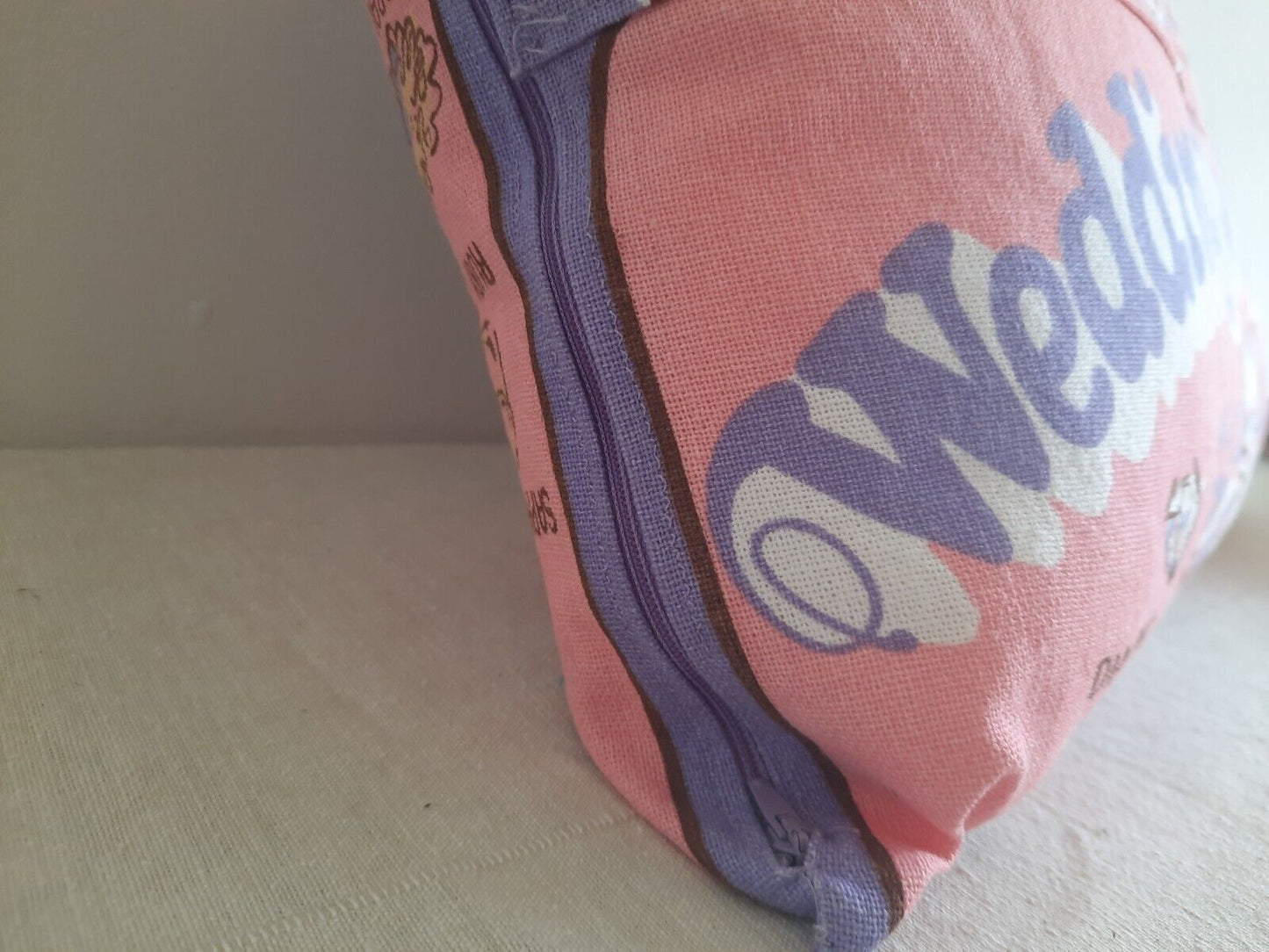 Vintage Upcycled Tea Towel Wedding Anniversary Gift cushion Vintage Retro Pink