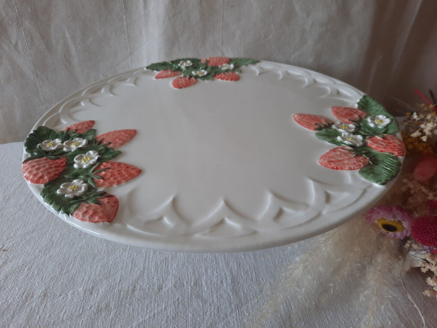 Beautiful Pottery Vintage Strawberry Cake Stand Tea Cake Shop Display Sandwiches