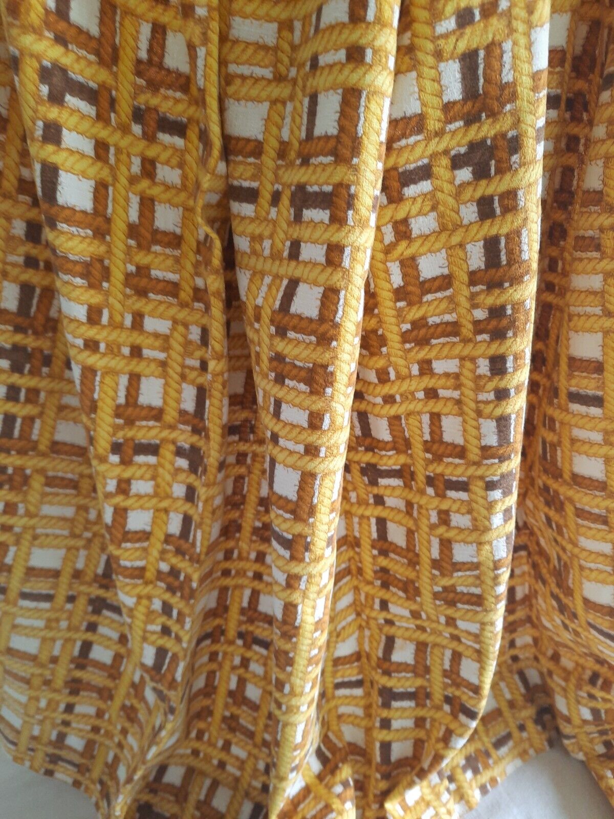 Pair of barkcloth Curtains Rope rare retro vintage braided trompe-l’oeil Rare