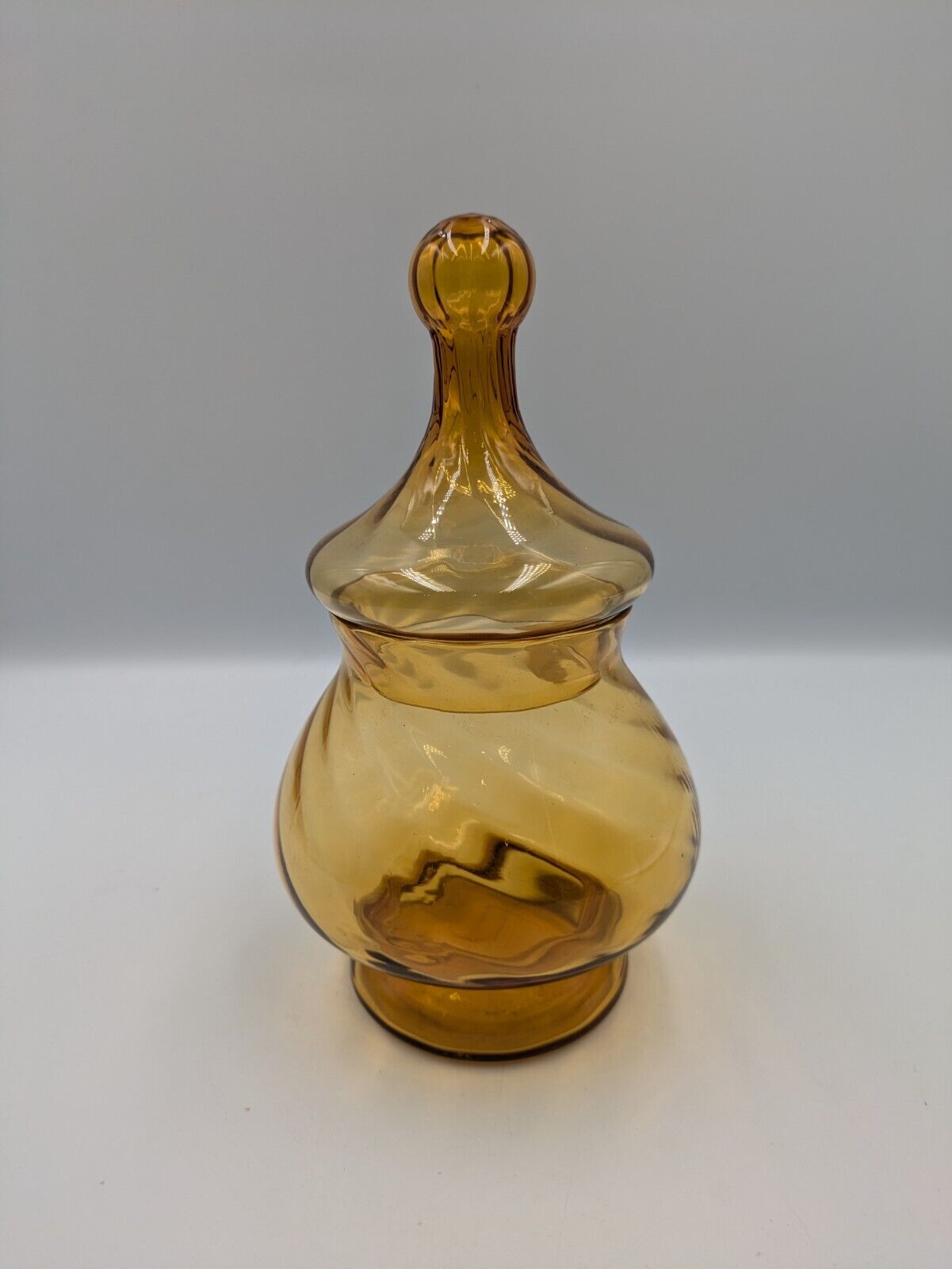 Vintage Empoli Amber Glass Circus Tent Candy Dish Optic Apothecary Jar Italy Vgc