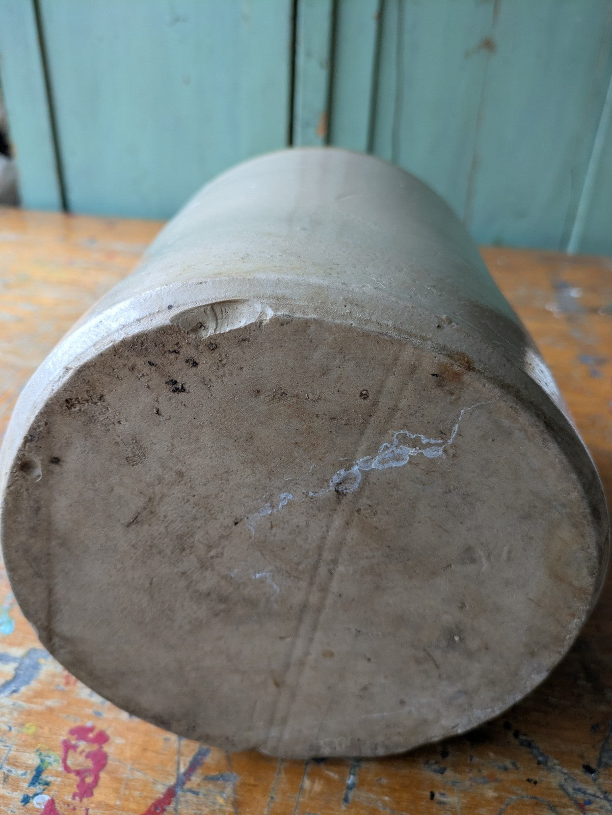 XL Antique Large Stoneware Country Farm House Salt Glazed Pot Utensil Vintage