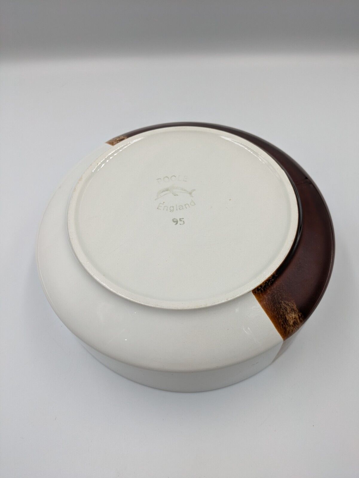 POOLE Pottery Bowl Dish England 95 vintage Brown White Two Tone Glaze Large Vgc