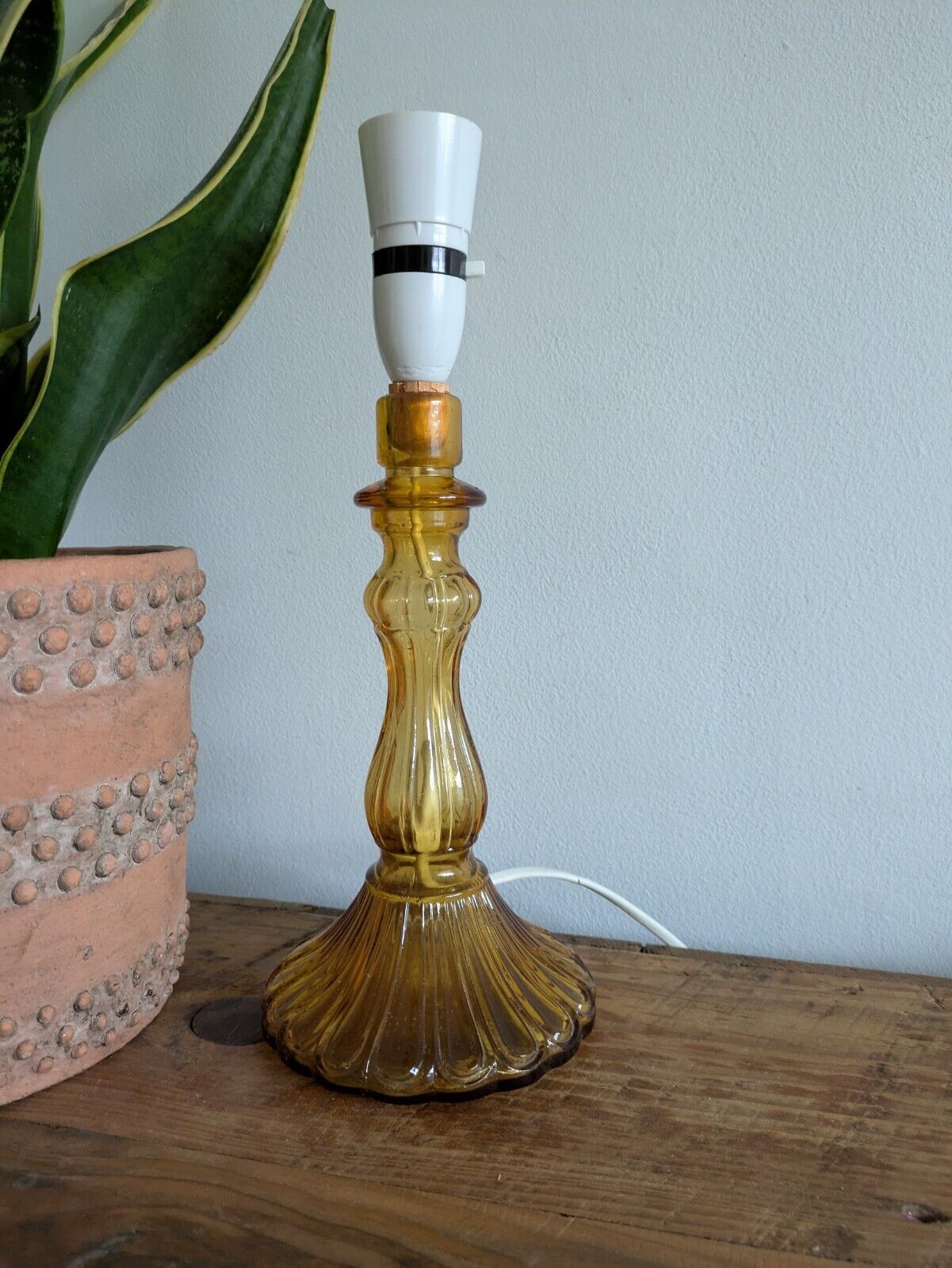 Italian Glass Amber MCM Lamp Vintage Empoli Style Italy Prop Retro Mid Century
