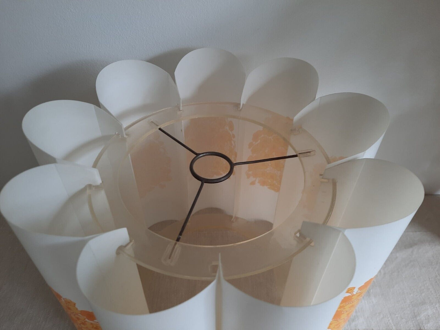 Mid century Vintage orange light shade Folded Plastic Flower Power Retro Prop