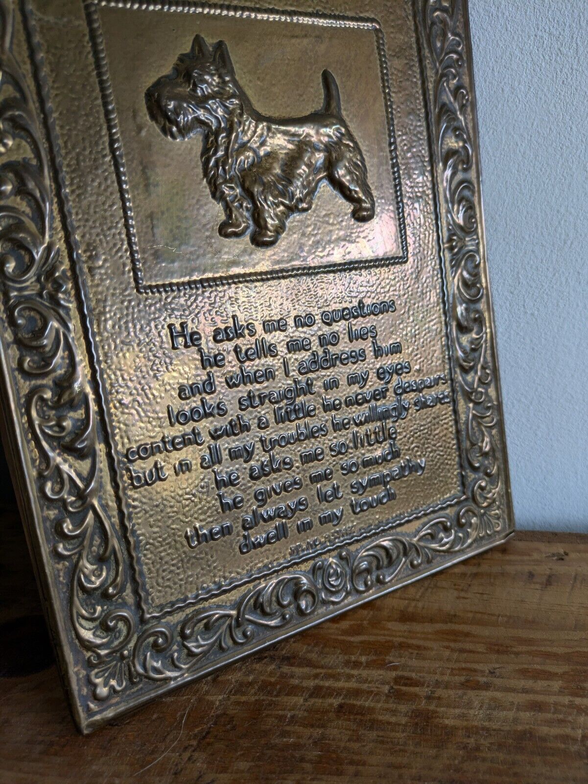 Brass Scottie Doggie Poem Wall Plaque Dog Vintage Brass On Wood Wall Hanging