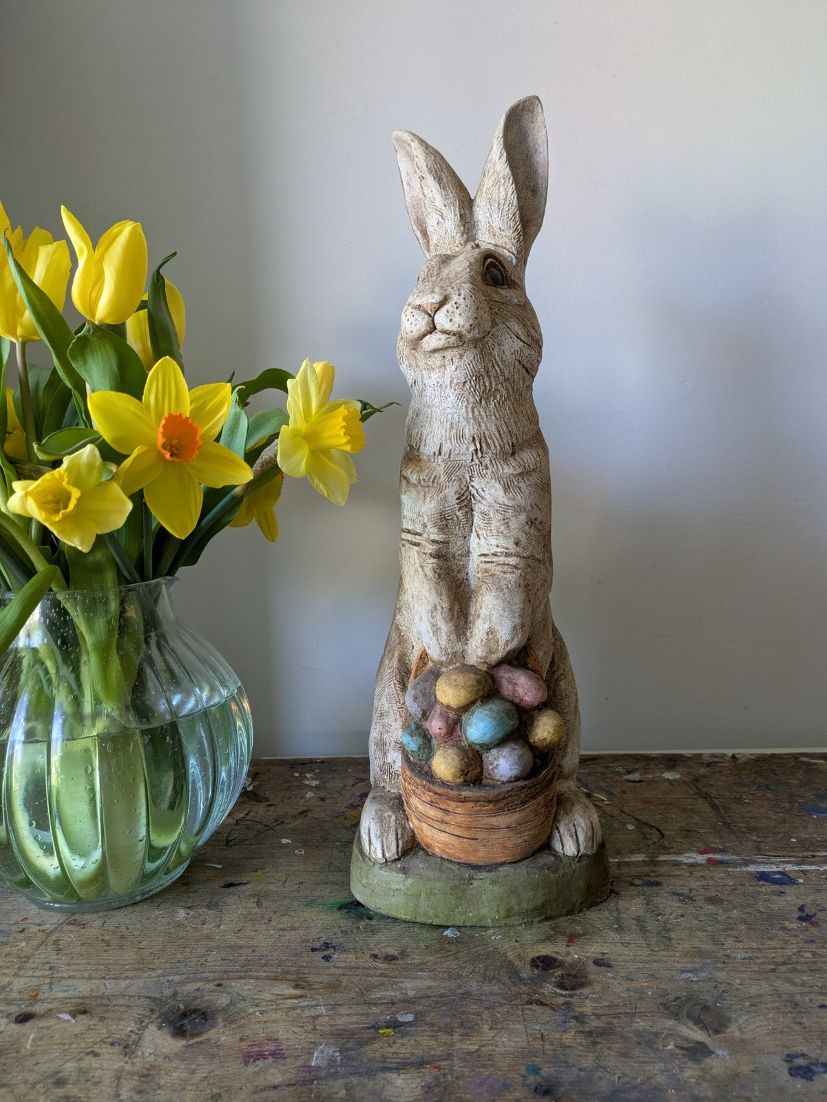 The Stone Bunny Rabbit Happy Easter Basket 2006 Signed Tella M Stein Pastel Eggs