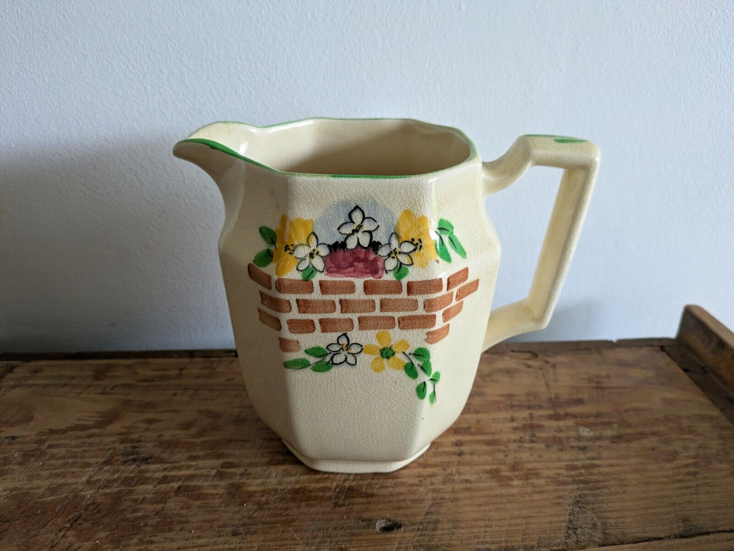 Vintage 1930s Rare Staffordshire Floral Large Pitcher Jug Prop Art Deco Milk Vgc