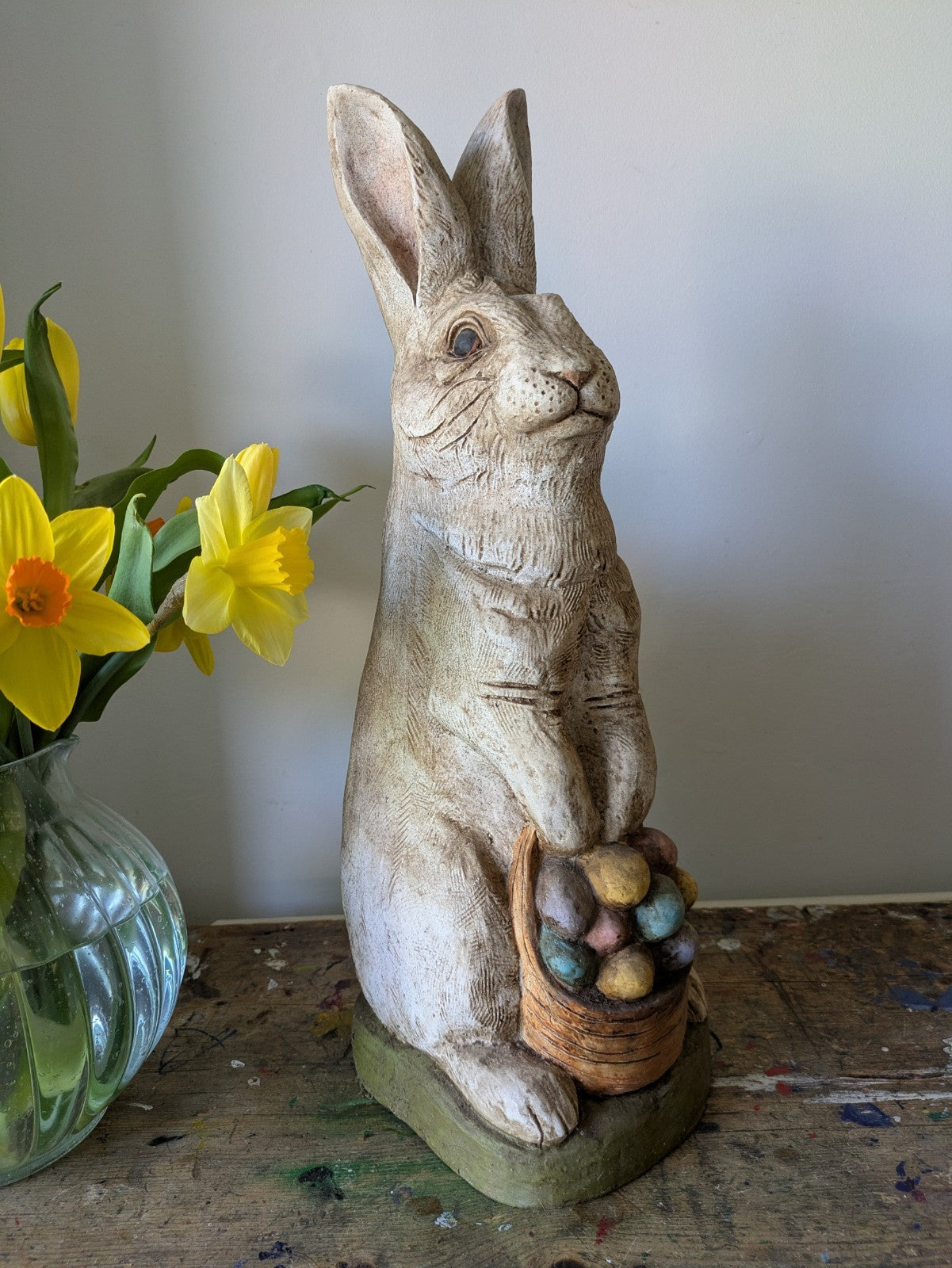 The Stone Bunny Rabbit Happy Easter Basket 2006 Signed Tella M Stein Pastel Eggs