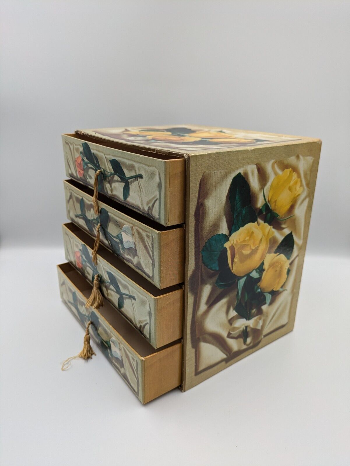 Vintage Chocolate Box Drawers Store Jewellery Sewing Joseph Terry Cardboard Rose