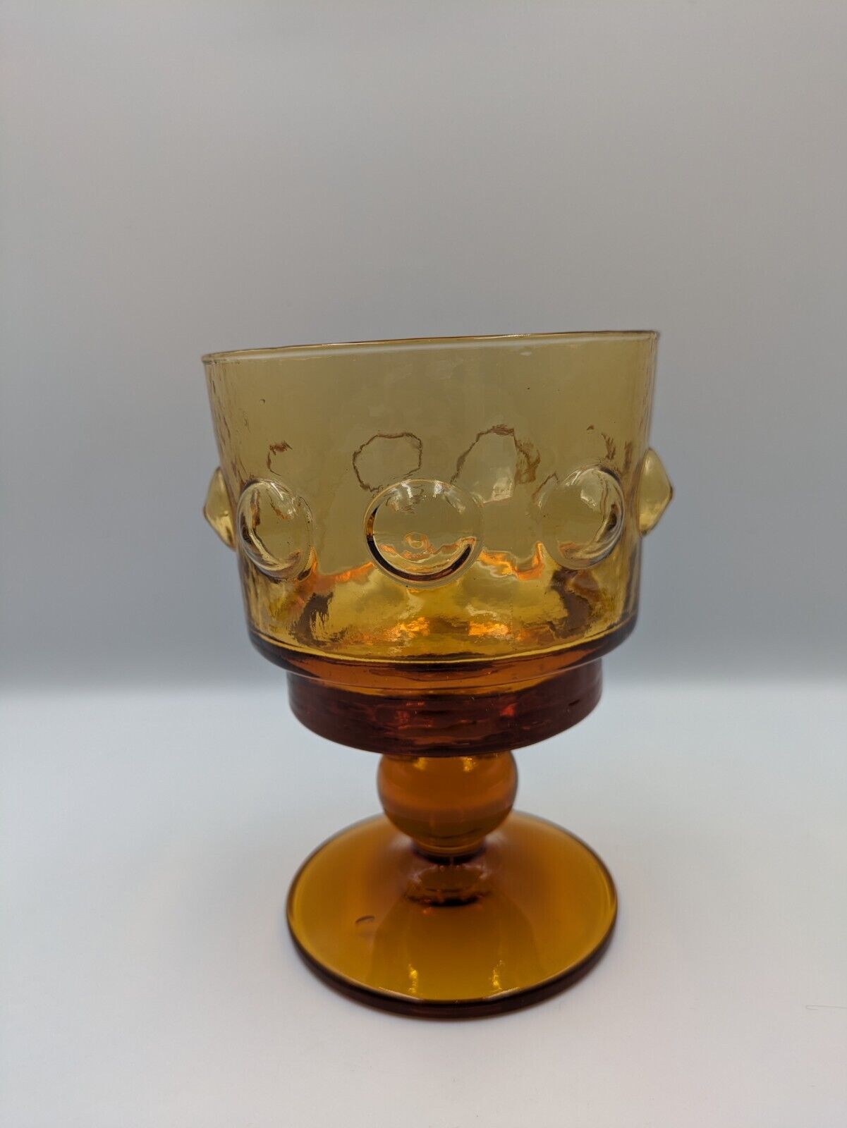 Vintage Indiana Glass amber Mustard Tiara Kings Crown Ball water goblet Bulbous