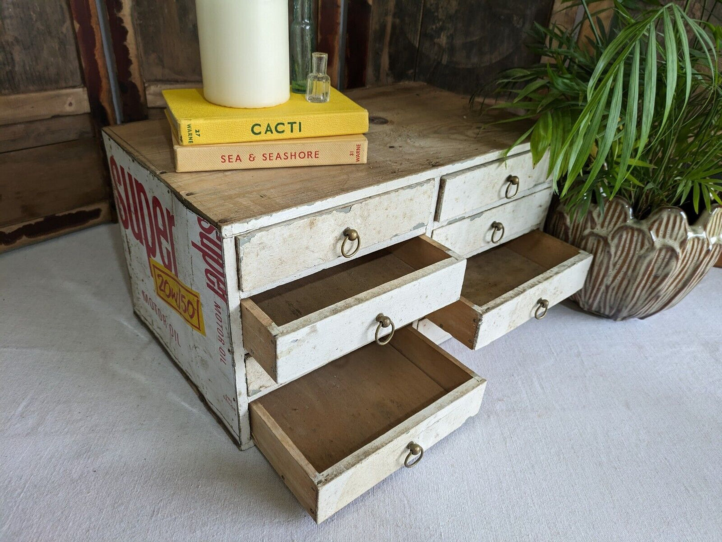 VTG Apothecary Drawer office Motor Car drawers table desk top index Work Garage