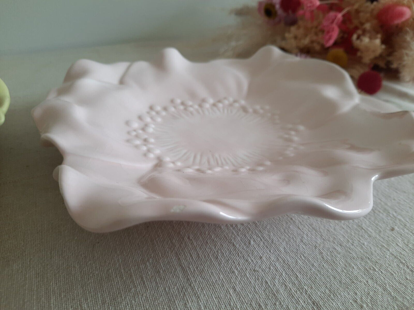 M studios Black Flower Pink Yellow Ceramic Pottery Plates Rare Petal Prop Displa