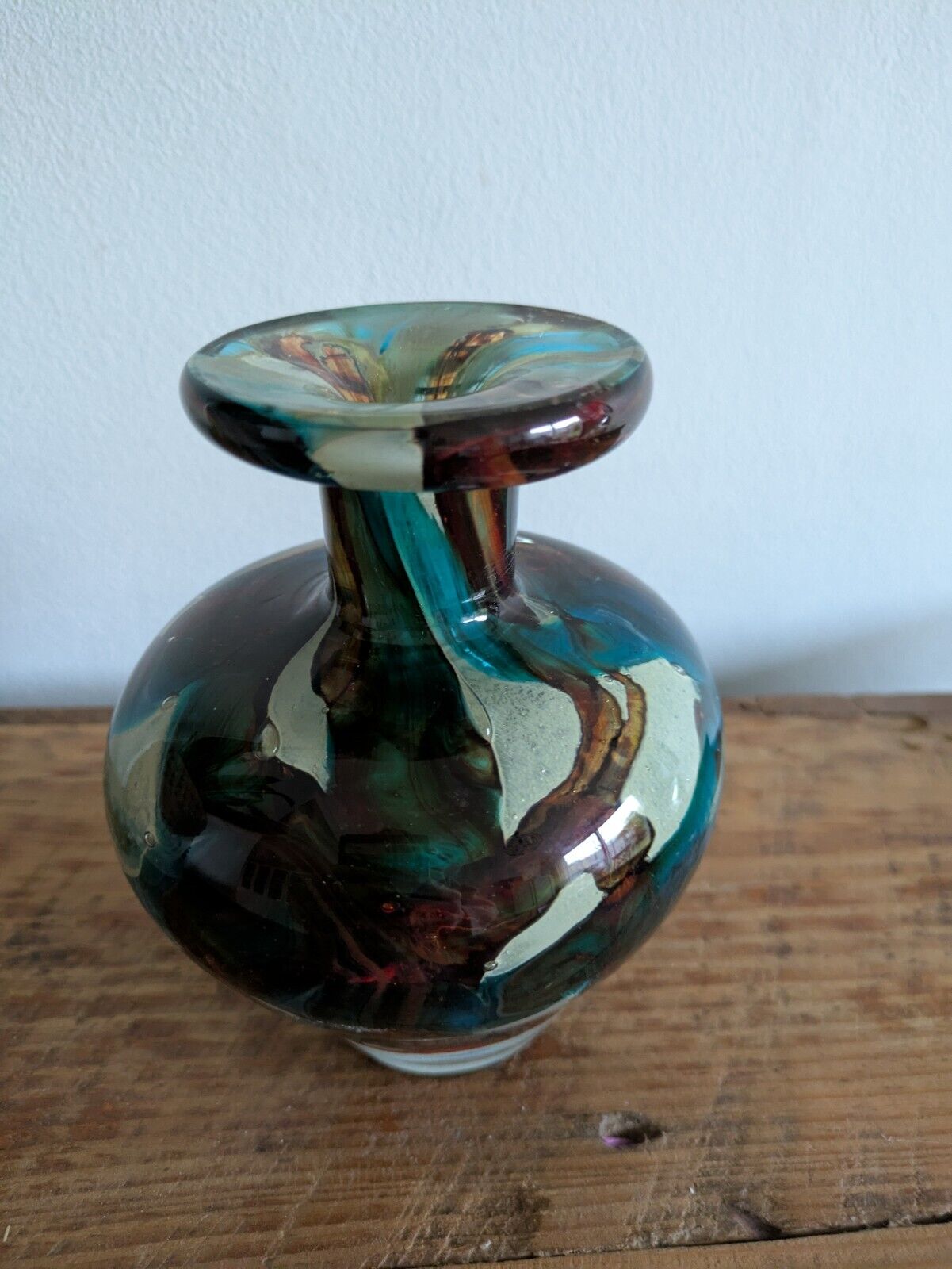 Vintage Mdina Maltese Glass 'Tiger' Pattern Vase Studio Art Retro Blue Brown Vgc