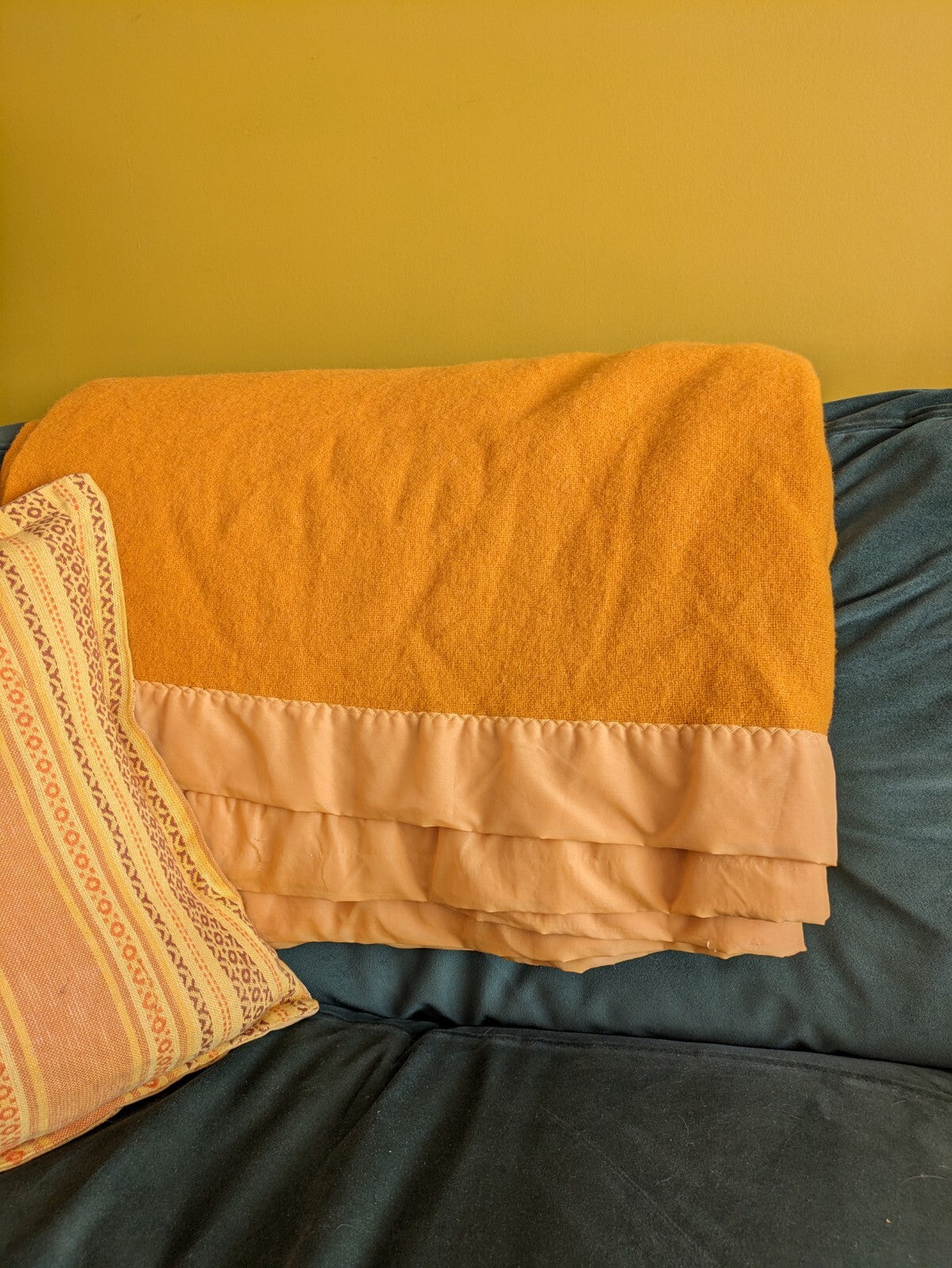 vintage retro Deep Mustard Plain Blanket vw camper Throw Warm Picnic Yellow Vgc