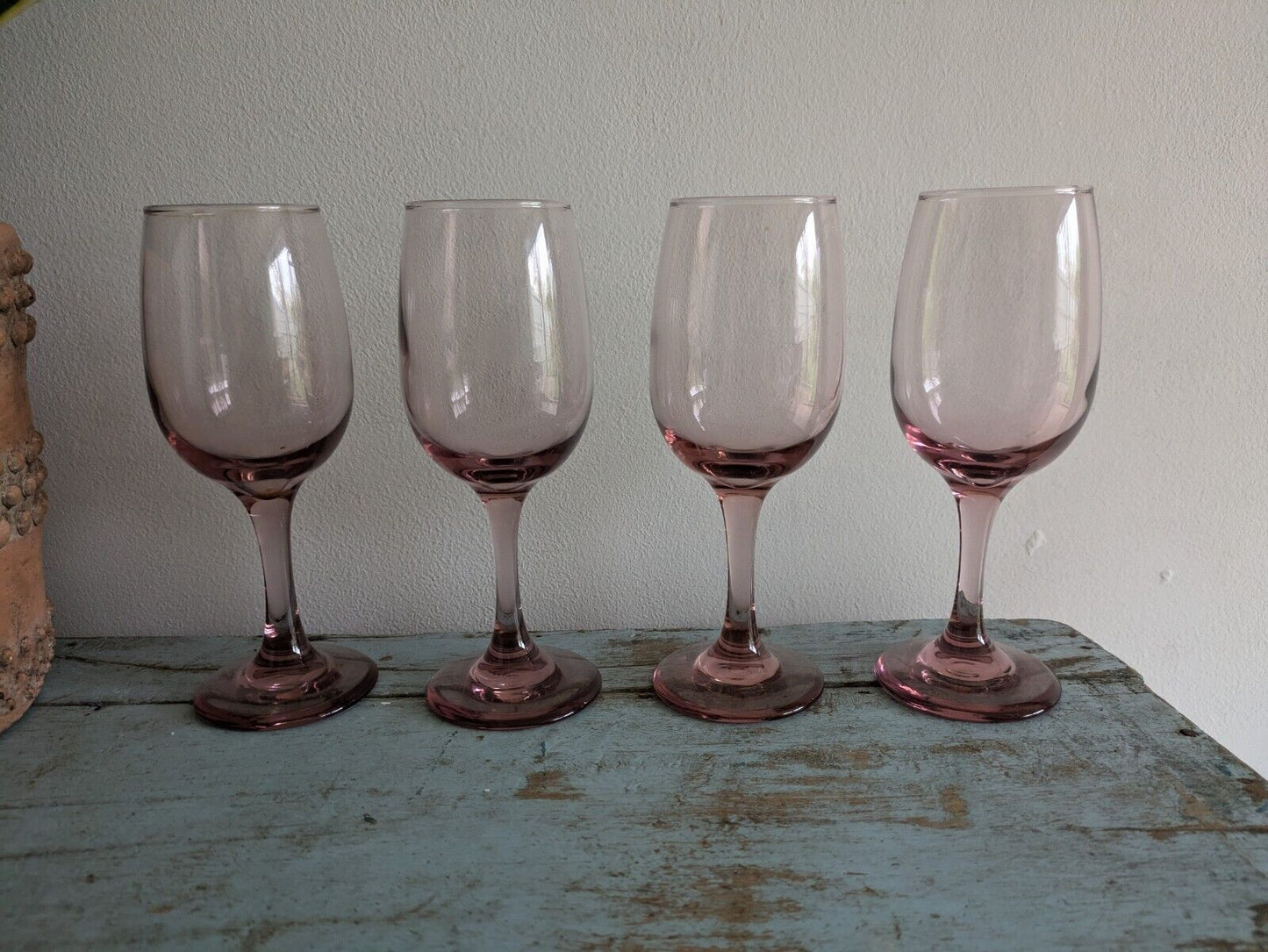 Libbey Premiere Pink Set of 4 Water Goblets Stemmed Tulip Wine Glasses Pretty Vg