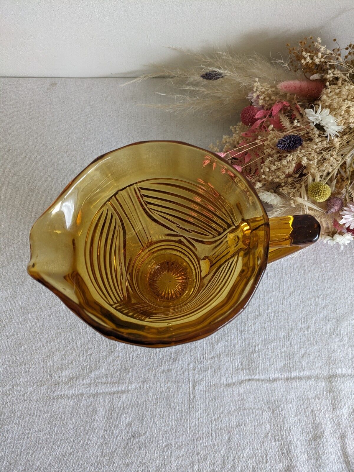 Art Deco 1930s Sowerby Berkley Amber Glass Large Jug Vgc Vintage Prop Vase Heavy