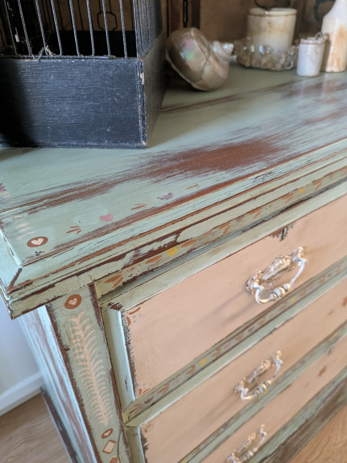 Antique Edwardian Sideboard Chest Of Drawers Vintage Hand Painted Distressed