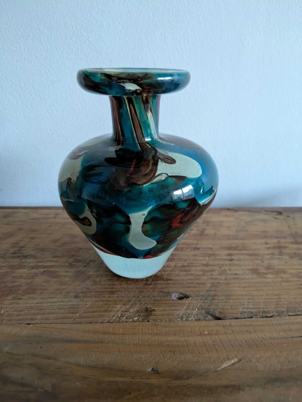 Vintage Mdina Maltese Glass 'Tiger' Pattern Vase Studio Art Retro Blue Brown Vgc