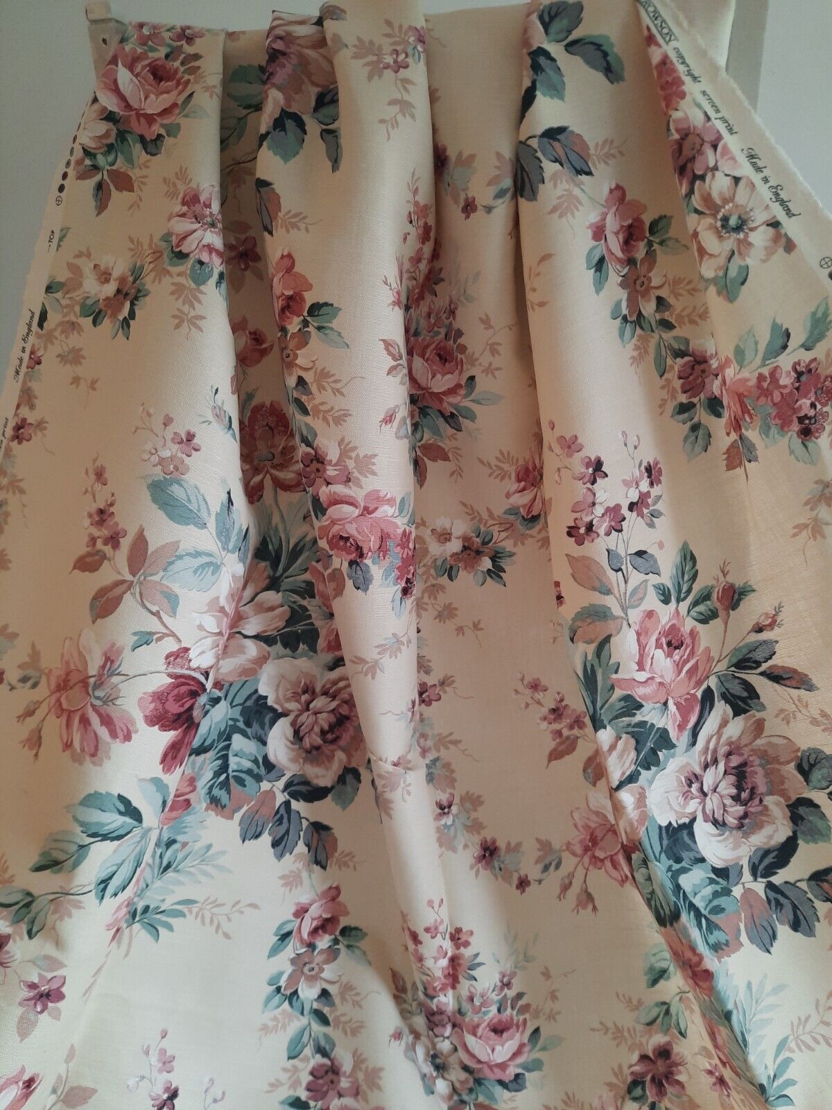 Vintage Crowson Fabric Rose Print “Clevedon” Linen Floral Material 138cm X 352cm