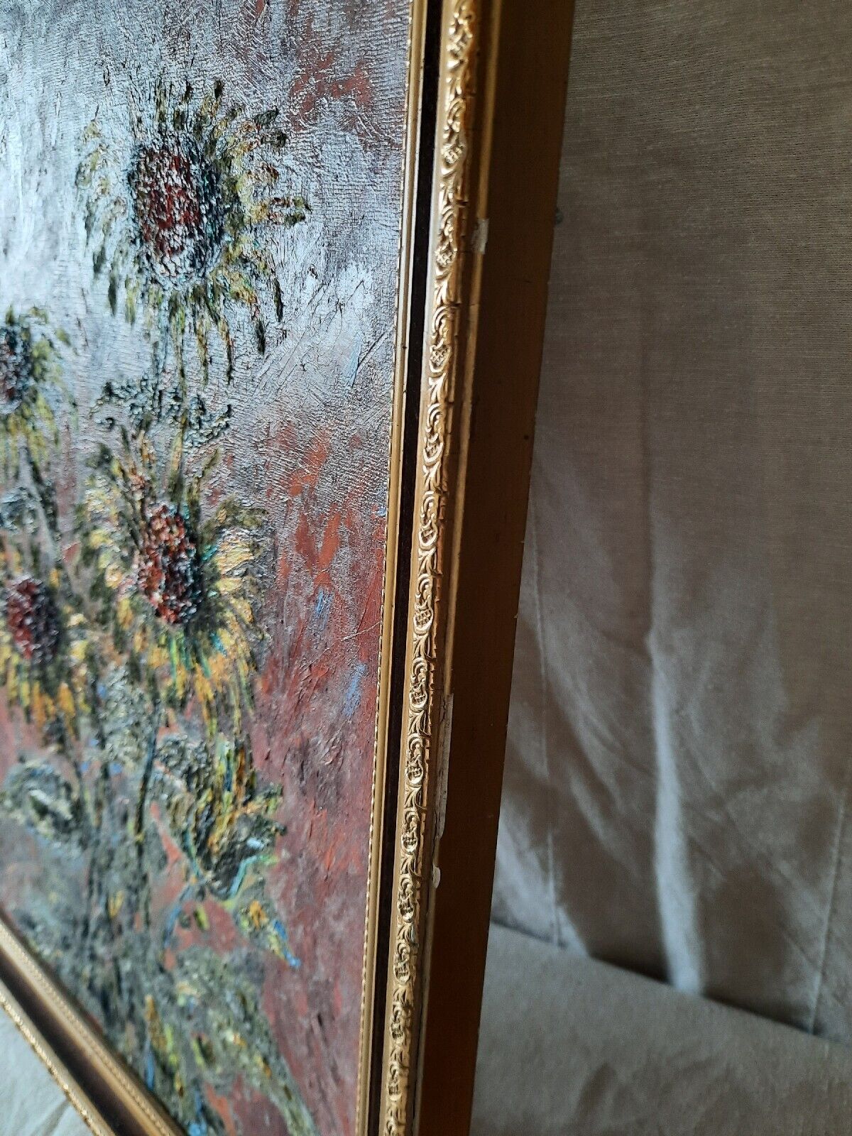 Large Original Vintage 1970s Still Life Of Sunflowers Oil On Board Painting Rare