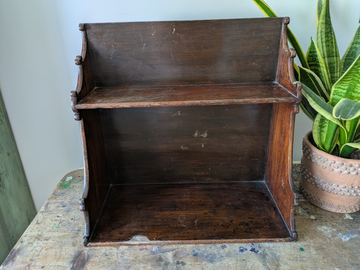 Antique English Oak Gothic Ecclesiastic Georgian Wall Shelf Shelves Waterfall