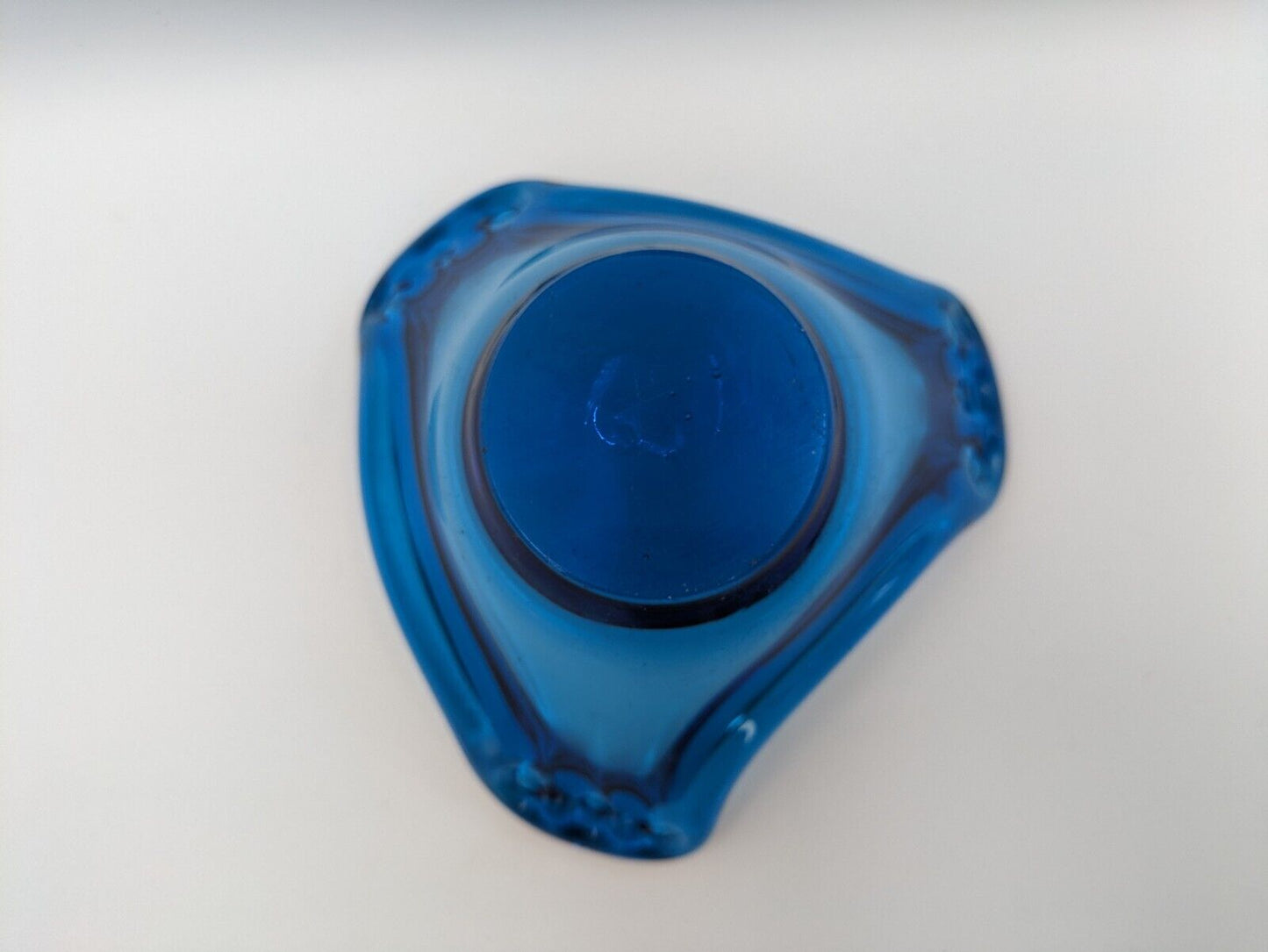 Vintage Mid Century 60s Murano Style Candy Dish Cobalt Blue Pressed Glass Retro