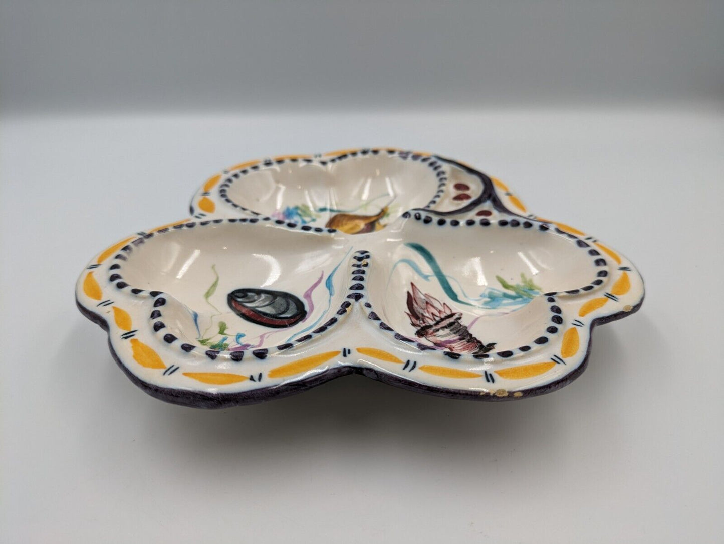 Hand Painted Ceramic Portuguese Seafood Platter Plate Dish Mussels Vtg Serving