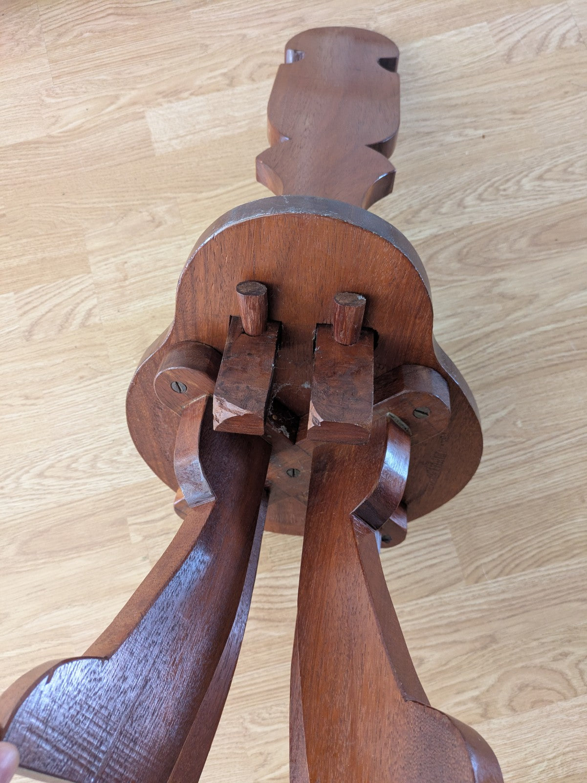 Early 20th Century Wooden Carved Spinning Chair Three Leg Tripod Child's Antique