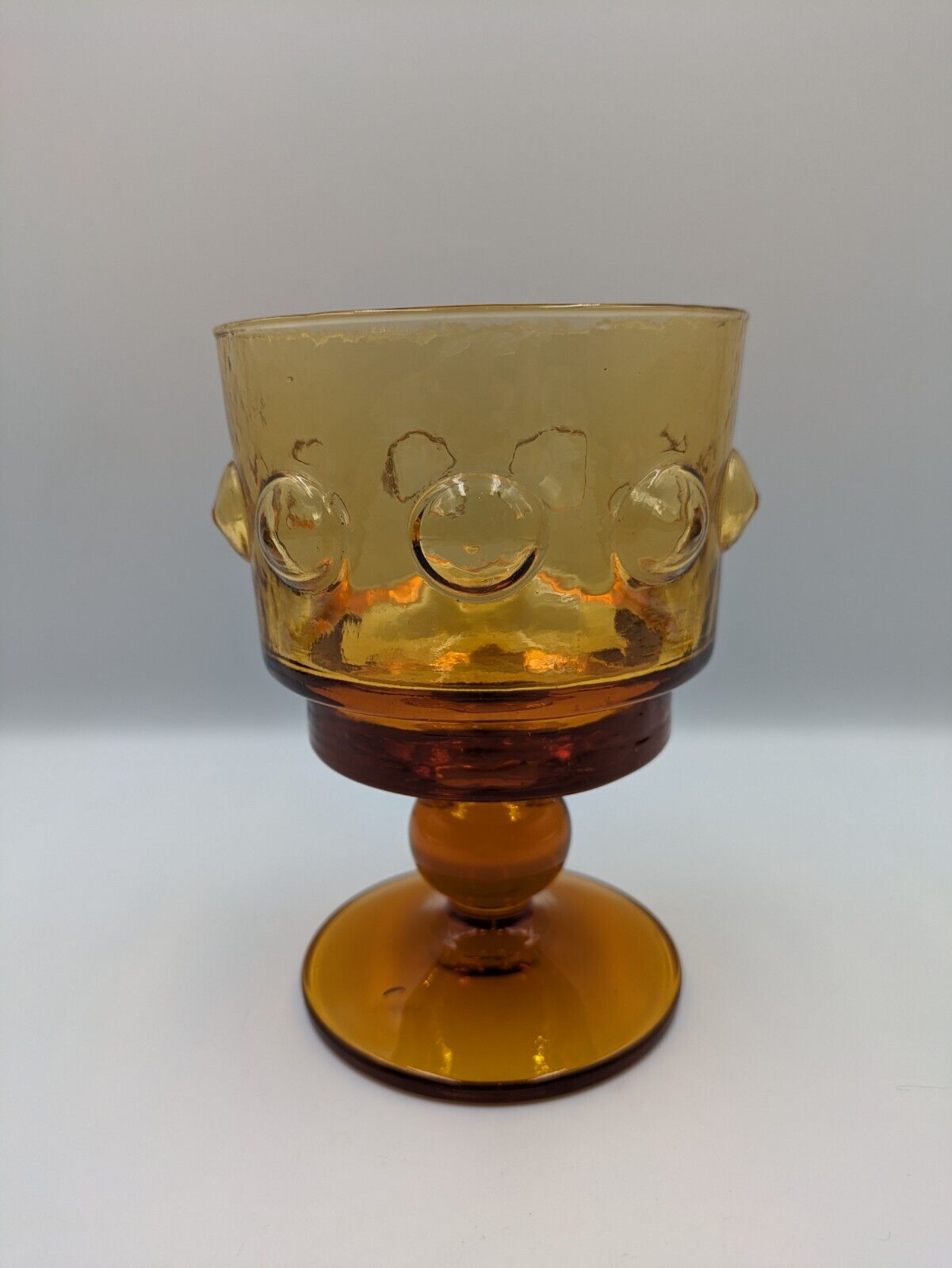 Vintage Indiana Glass amber Mustard Tiara Kings Crown Ball water goblet Bulbous