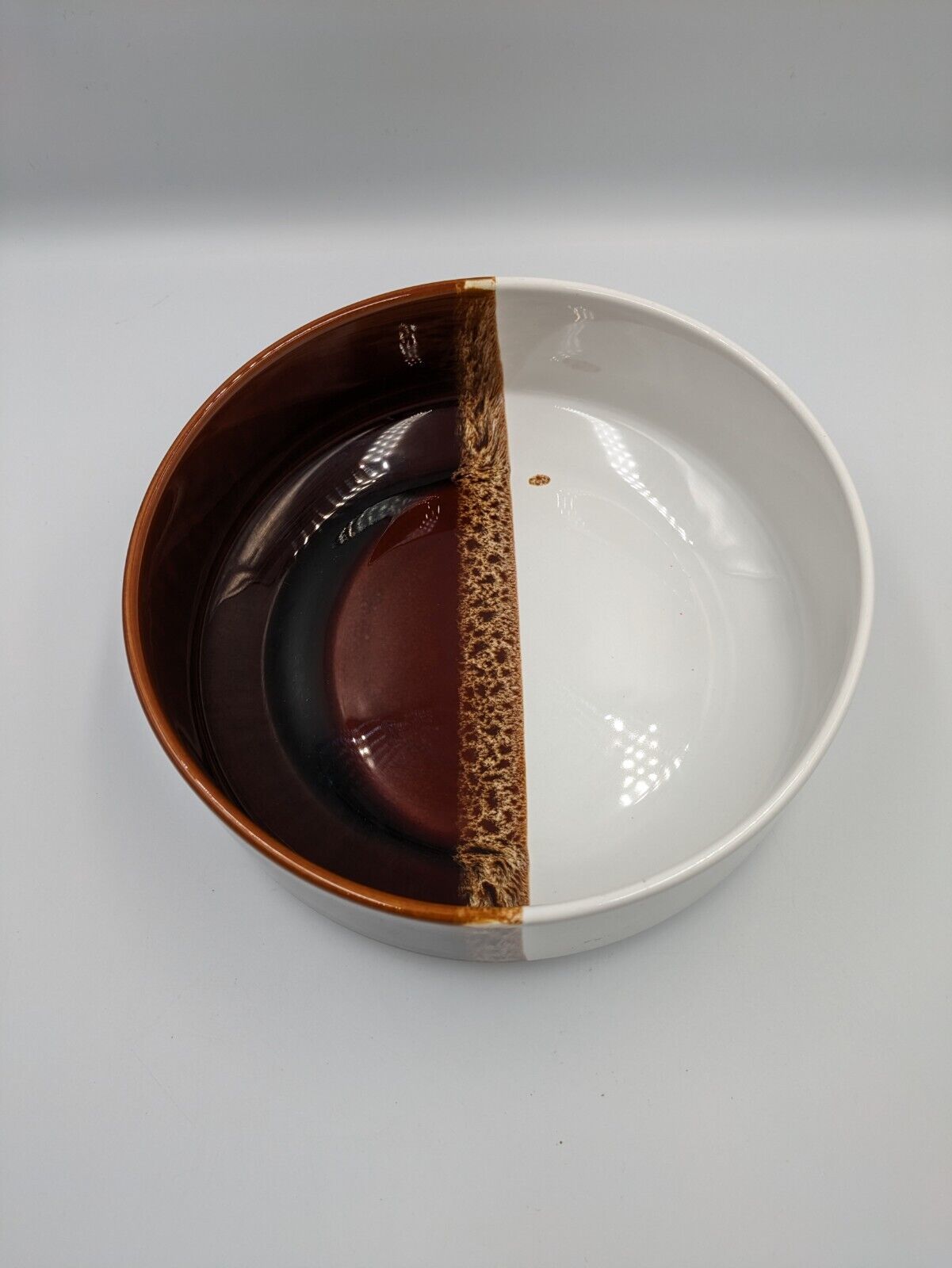 POOLE Pottery Bowl Dish England 95 vintage Brown White Two Tone Glaze Large Vgc