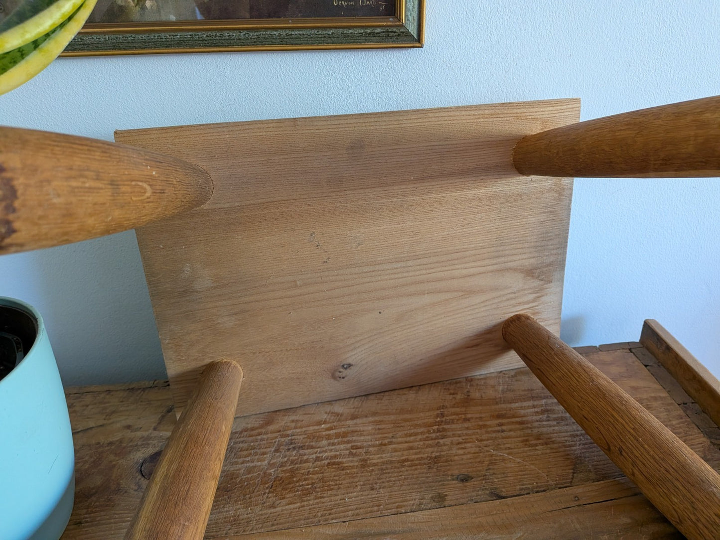 Vintage Step Stool Milk Wooden Seat Utilitarian Old Solid Chunky Leg Wood Prop