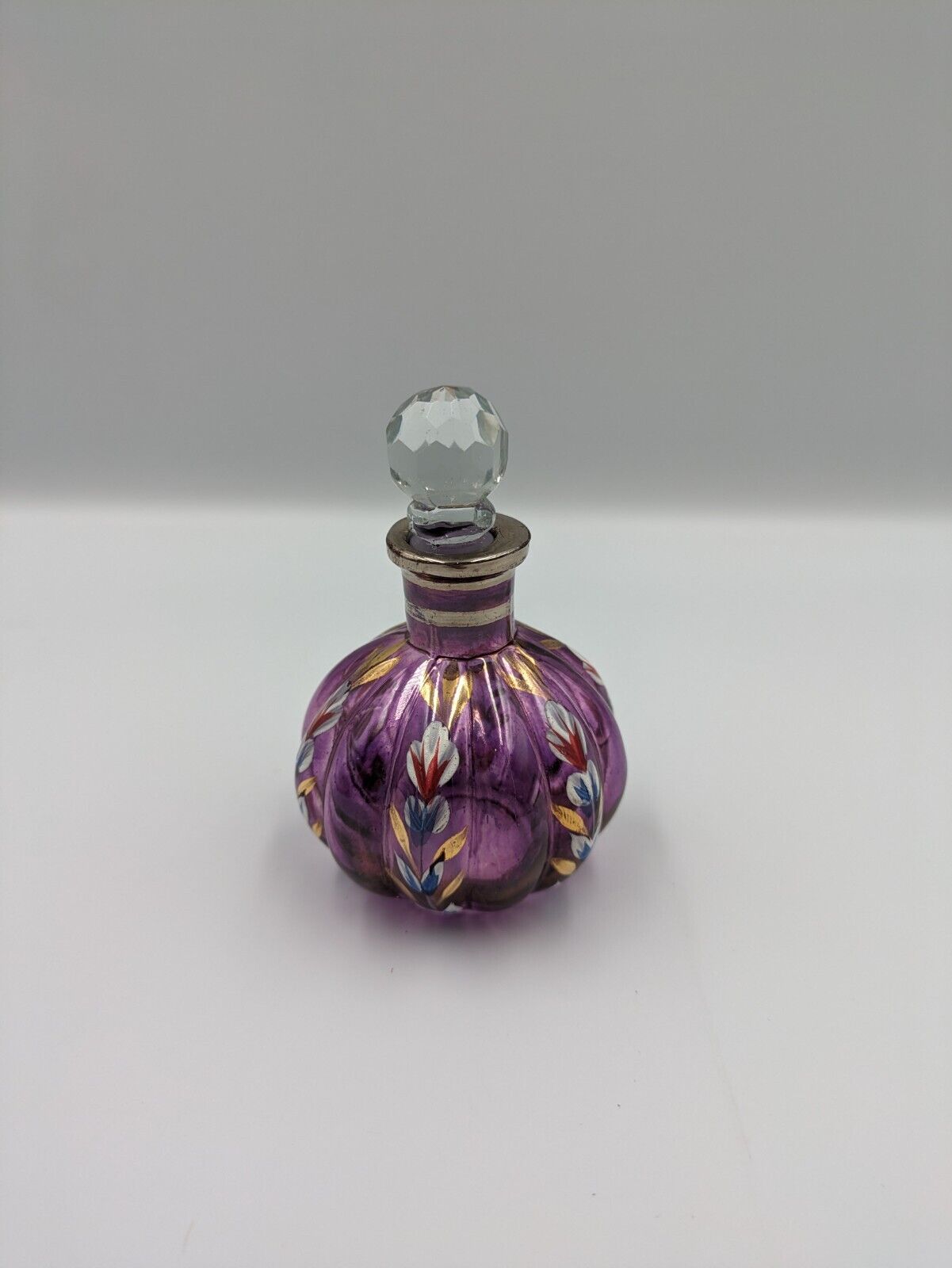 Painted Purple Scent Perfume Bottle with Stopper Vintage Style Glass Amethyst
