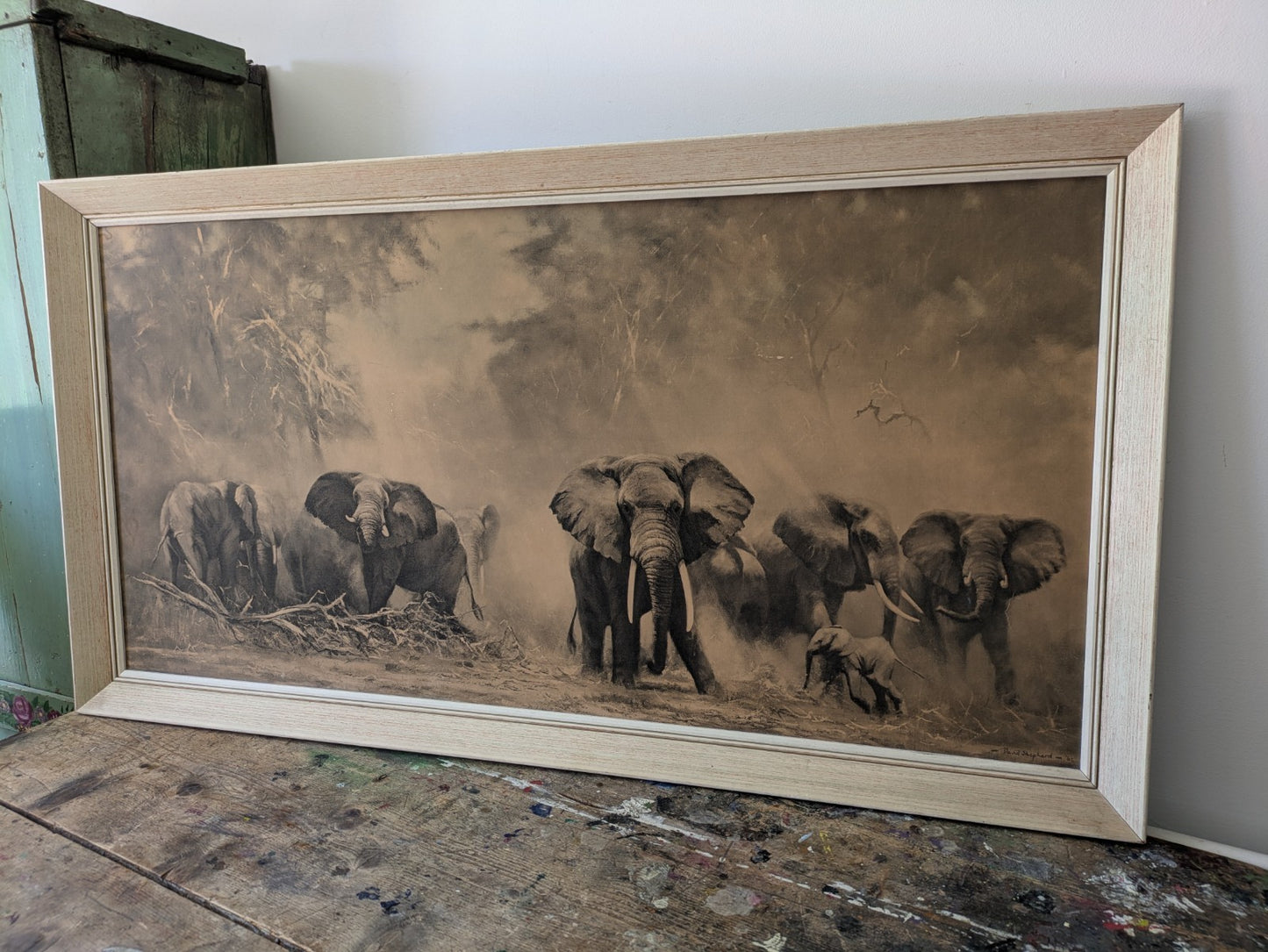 Retro Vintage Nostalgic 1960’s David Shepherd Print Herd Of Elephants Amboseli