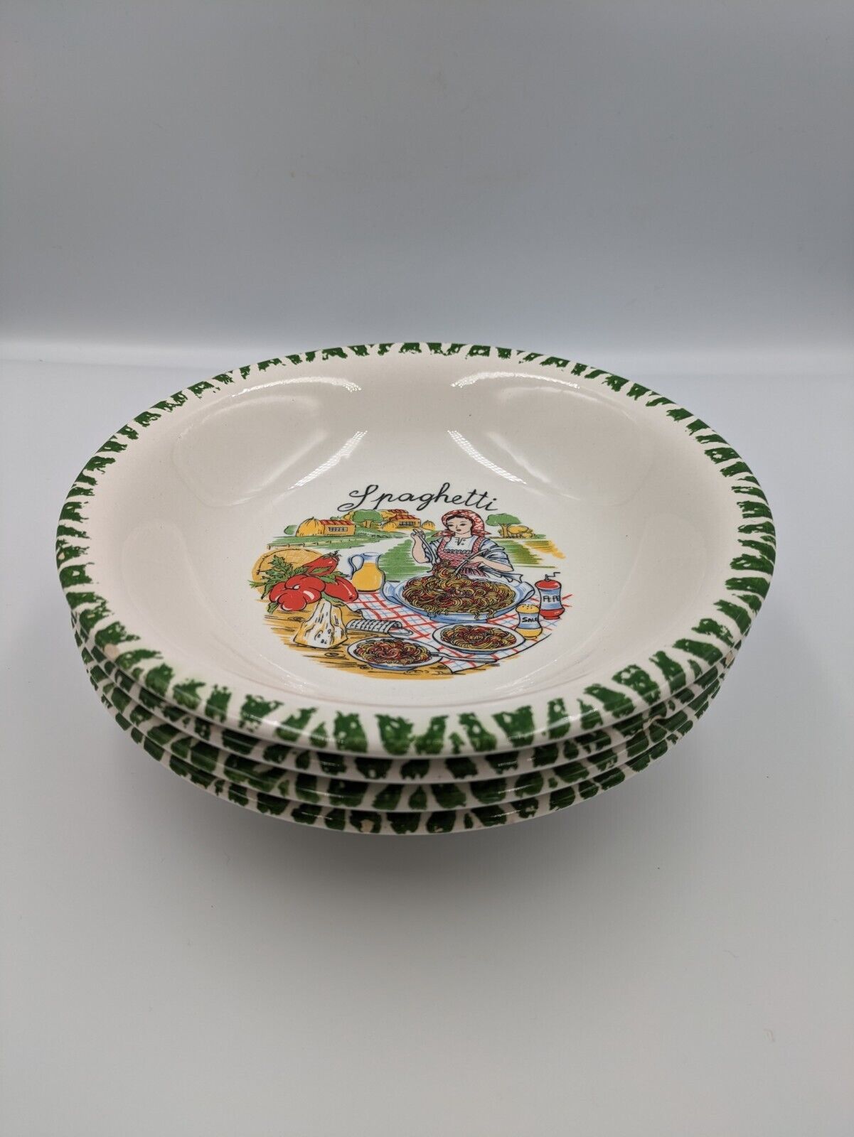 Set Of 4 Italian CMS Spaghetti Pasta Bowl Hand Painted Made in Italy Bowls Serve